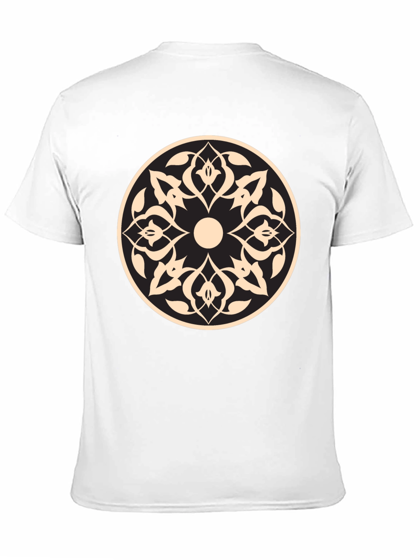 Black Black T-Shirt with Beige Geometric Mandala Design view 11