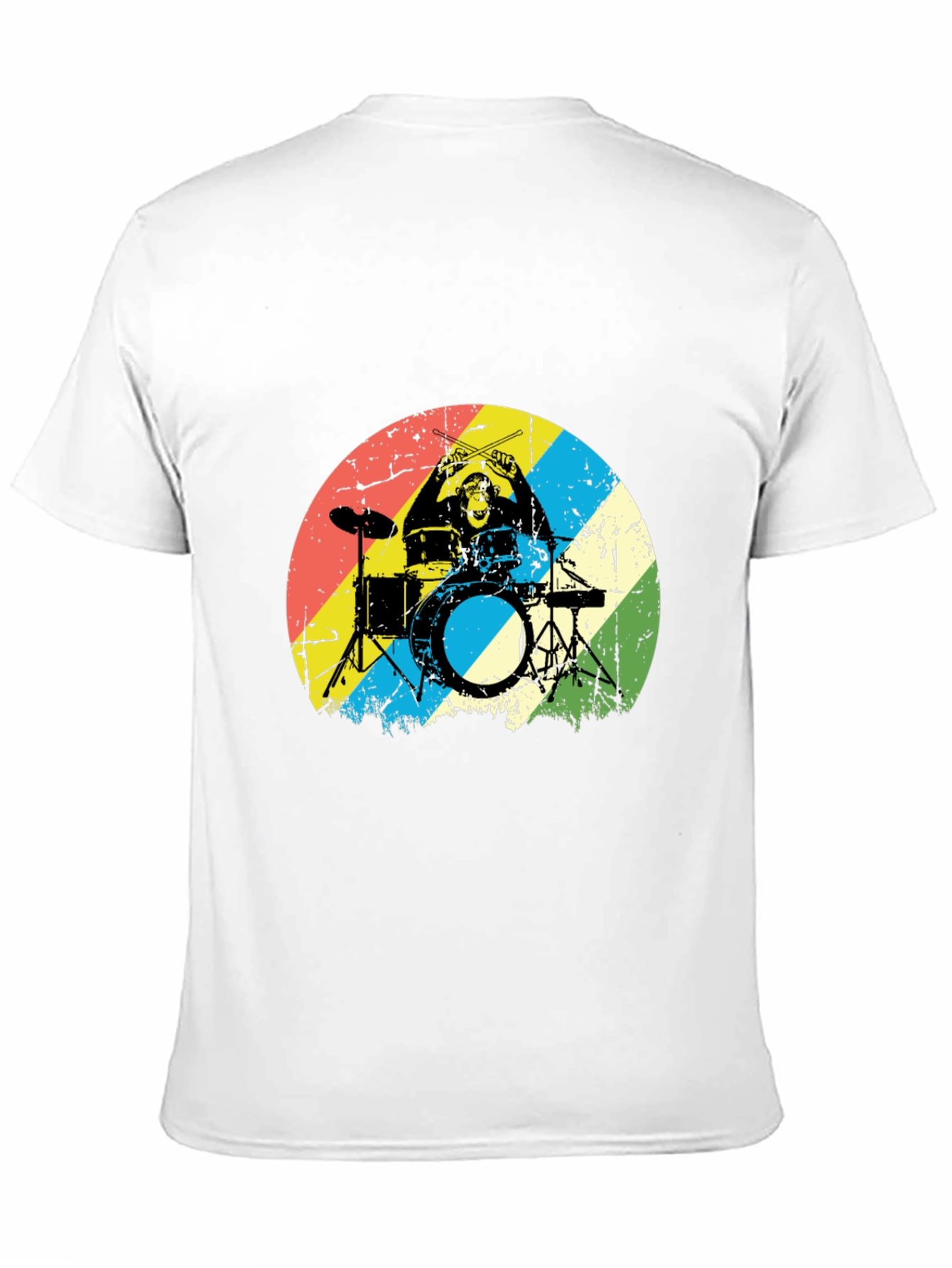 Black Monkey Drummer Graphic Tee - Retro Style Black T-Shirt view 11