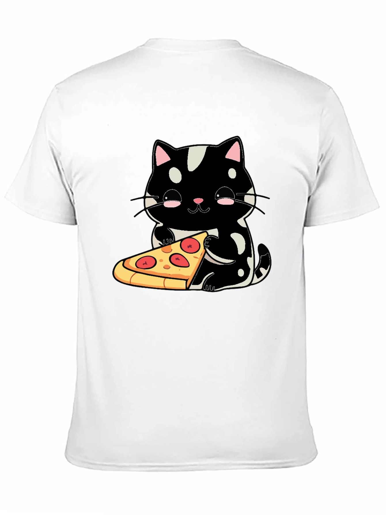 Black Cute Cat Pizza Graphic Tee - Black Cotton T-Shirt view 11