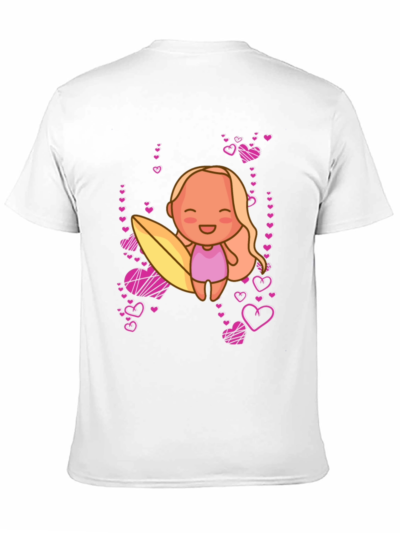 Black Cute Surfer Girl with Hearts Black T-Shirt view 11