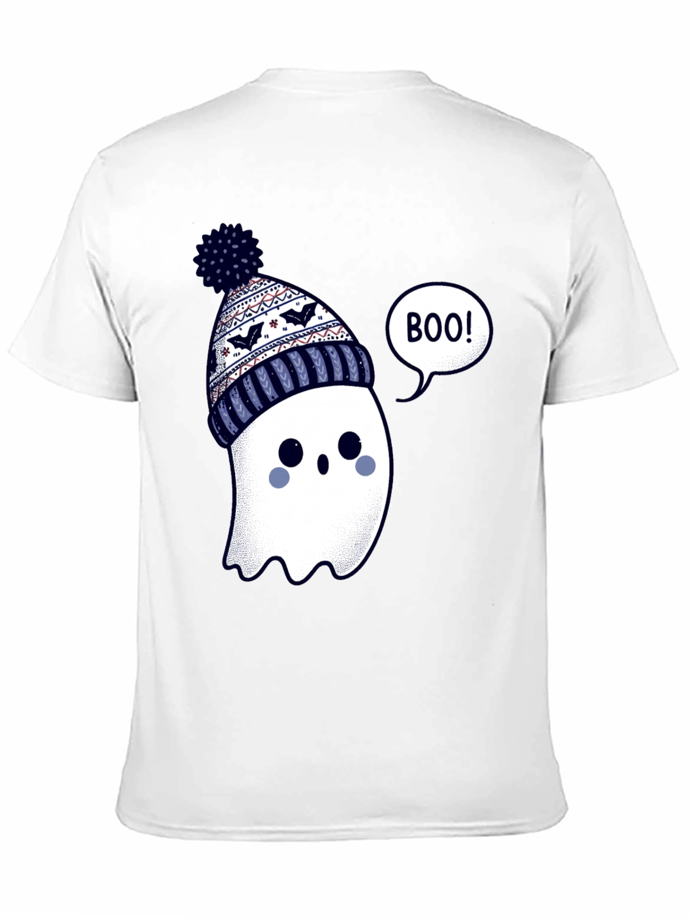 Black Cute Ghost in Beanie T-Shirt - Halloween Style view 11