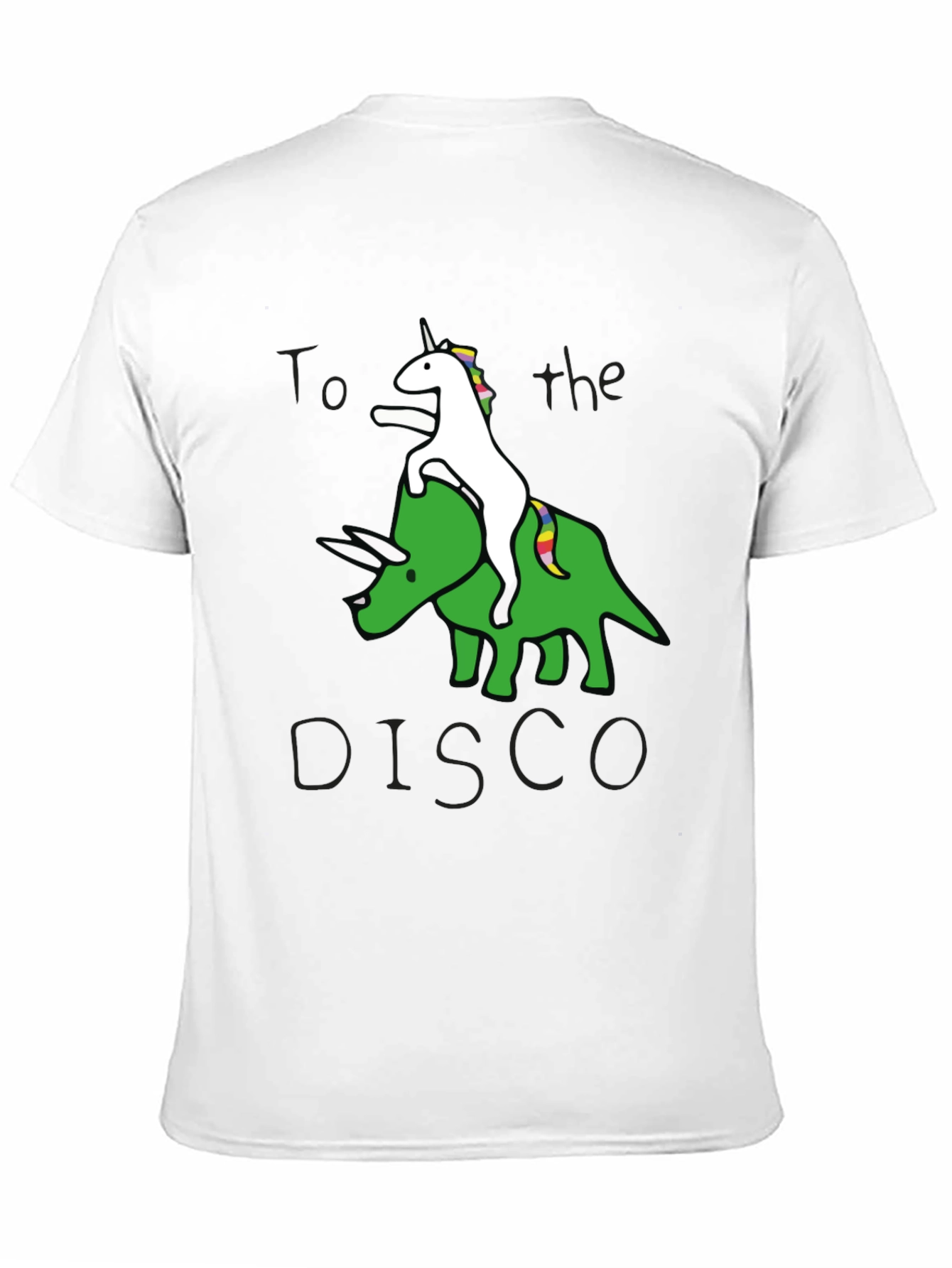 Black Unicorn Riding Triceratops to the Disco Graphic Tee view 11