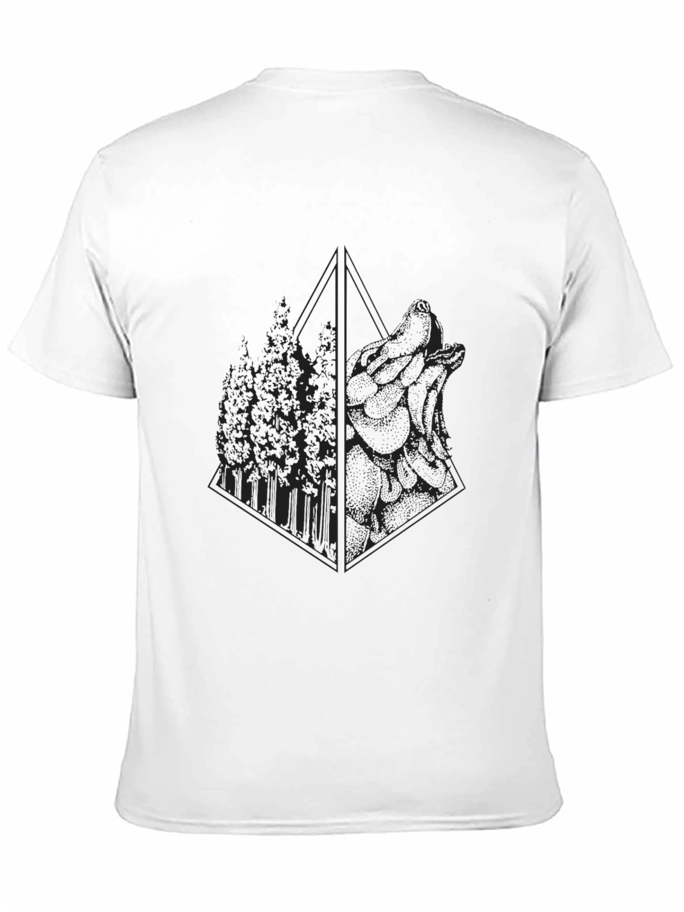 Black Geometric Wolf & Forest Graphic T-Shirt view 11