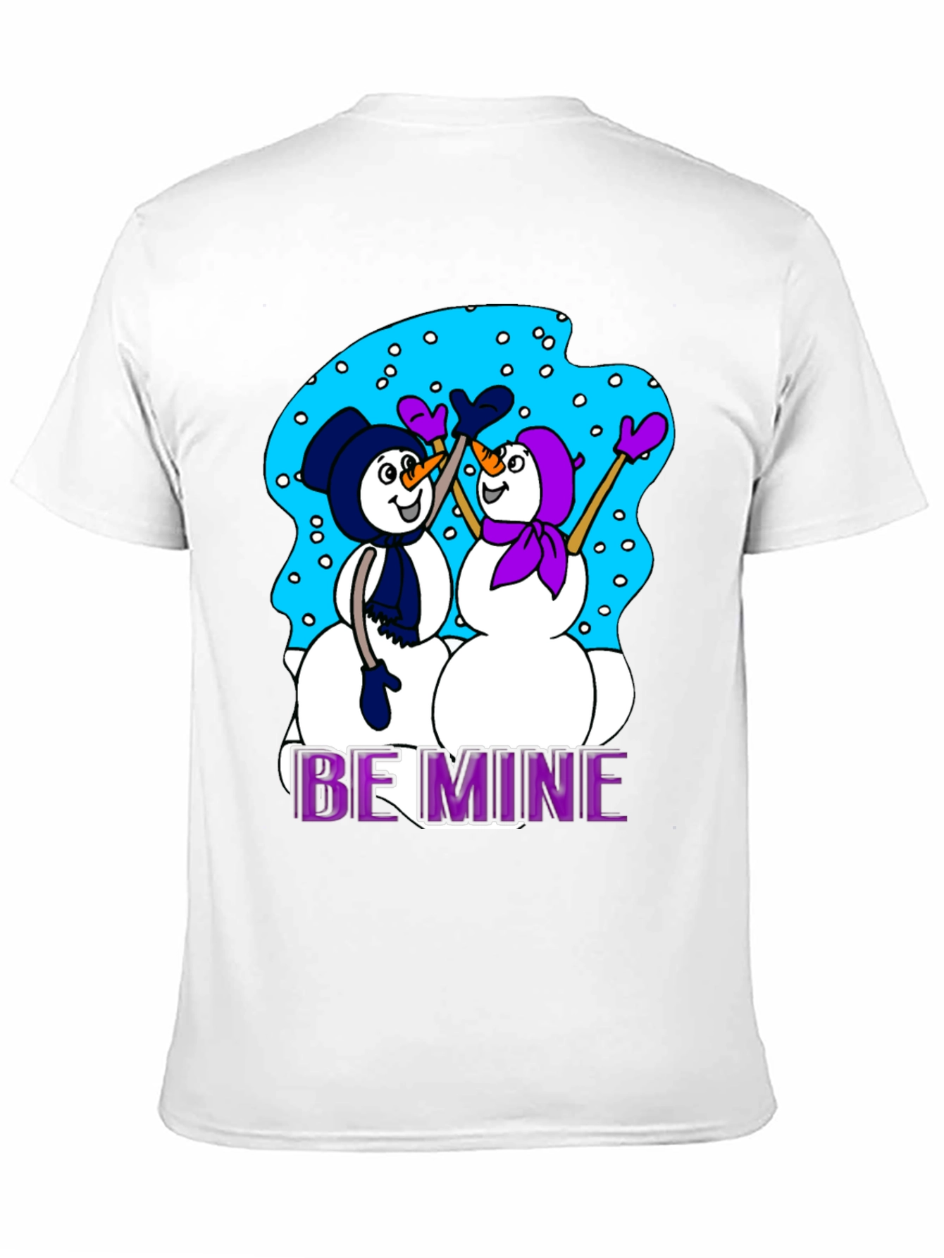 Black Snowman T-Shirt: "Be Mine" Valentine's Day Black Tee view 11