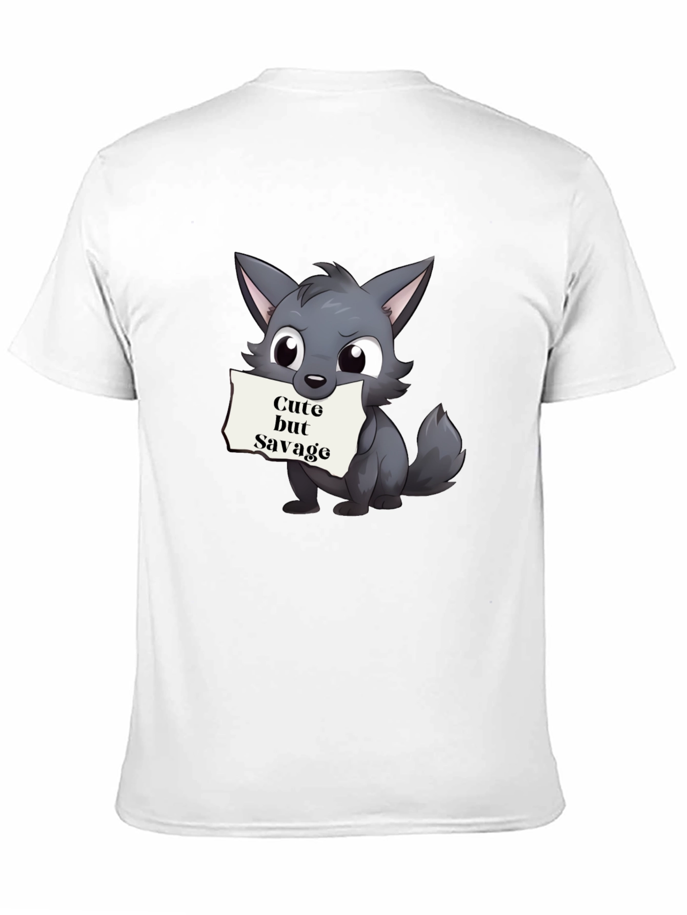 Black Cute but Savage Cartoon Wolf Black T-Shirt view 11