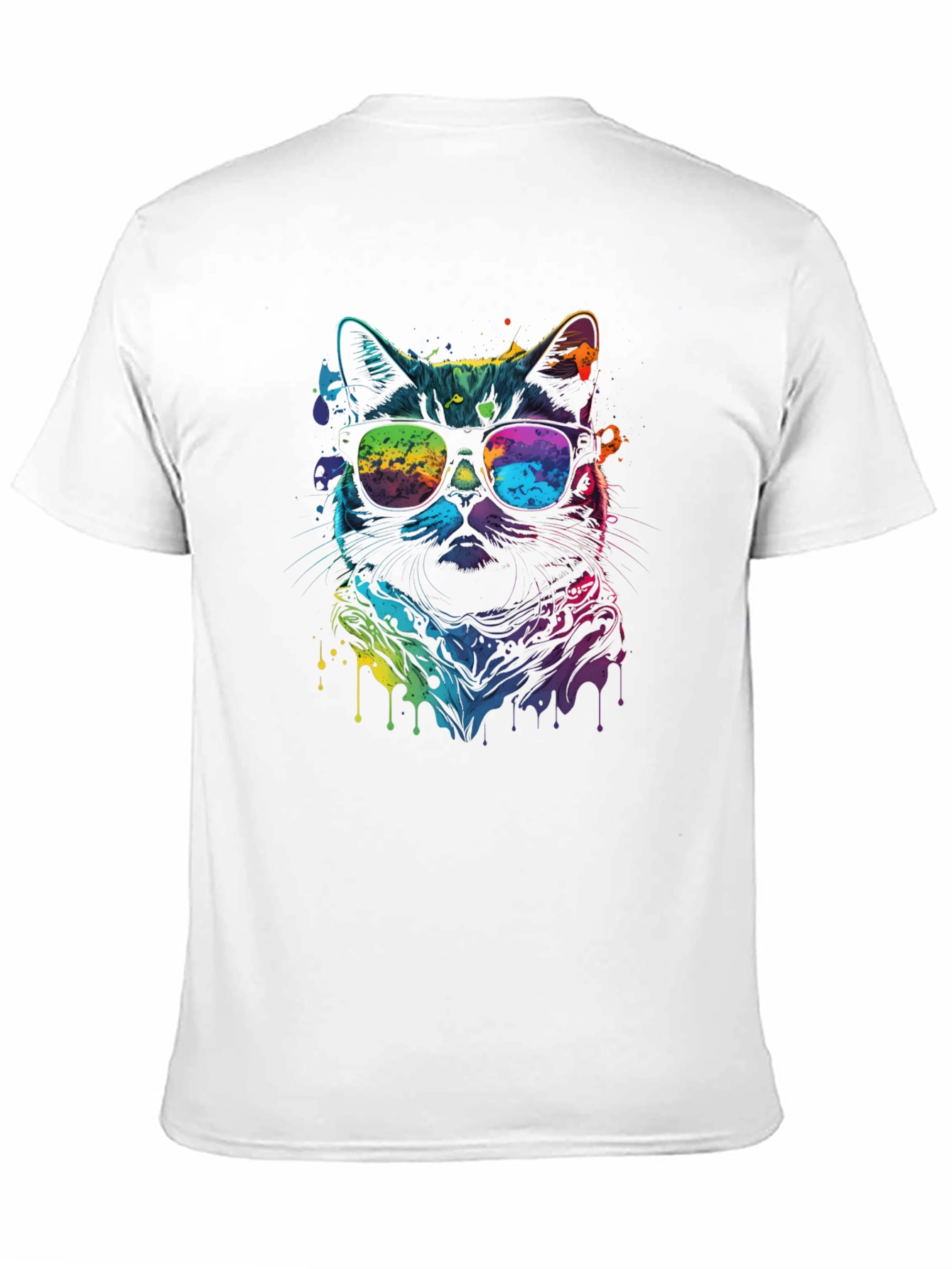 Black Cool Cat Tee - Vibrant Rainbow Graphic view 11
