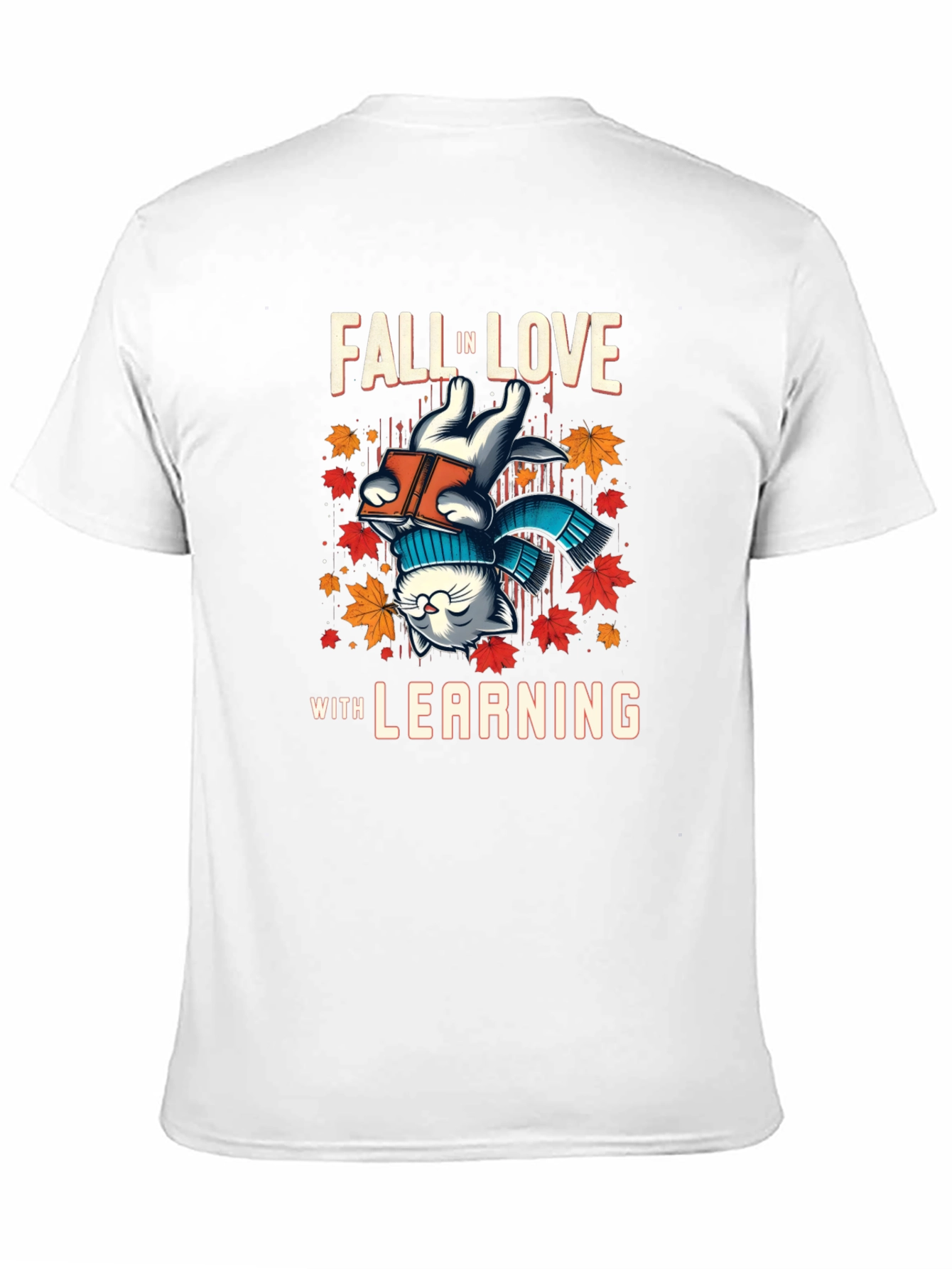 Black Fall in Love with Learning Cat T-Shirt view 11