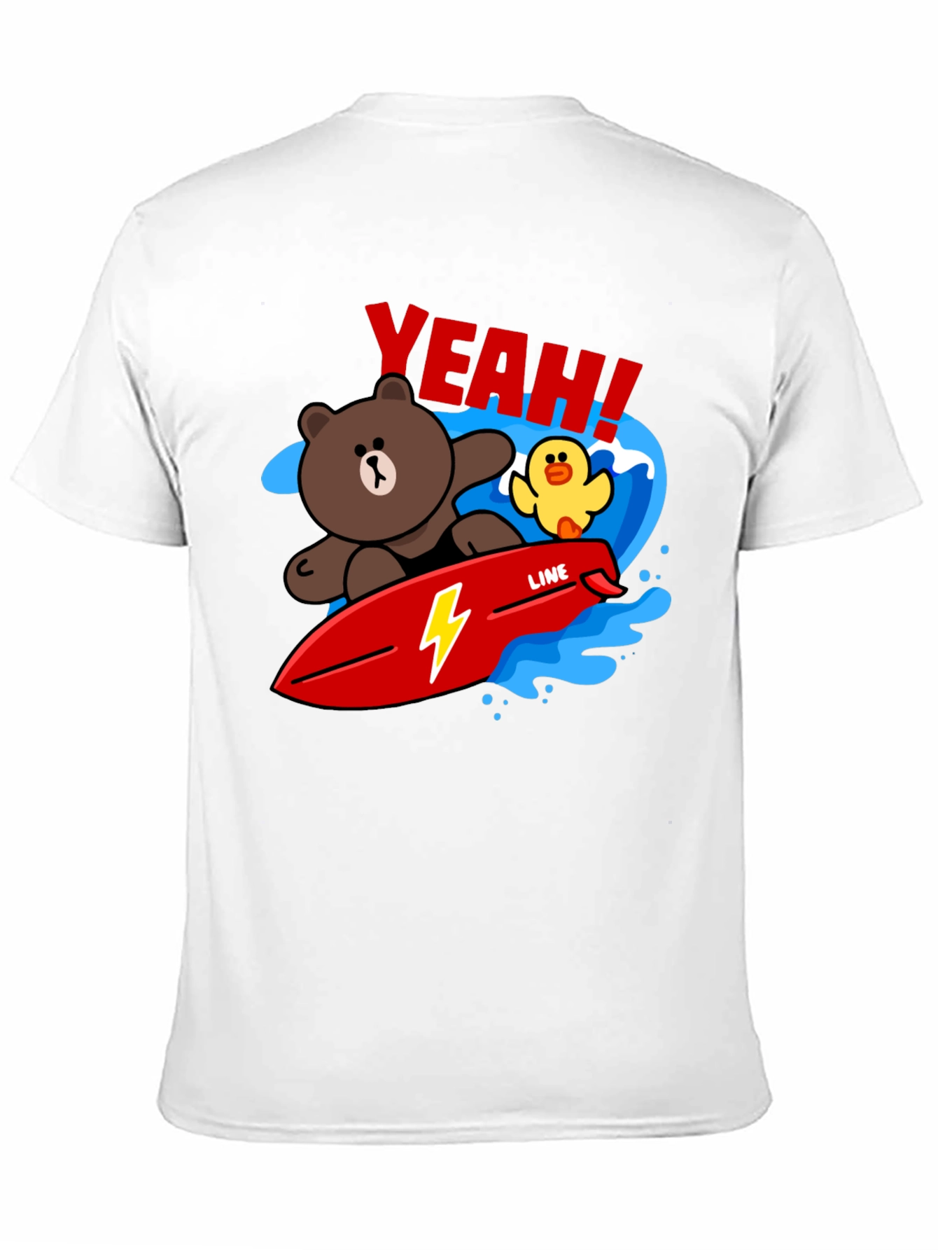 Black Cartoon Bear Surfing Graphic T-Shirt view 11