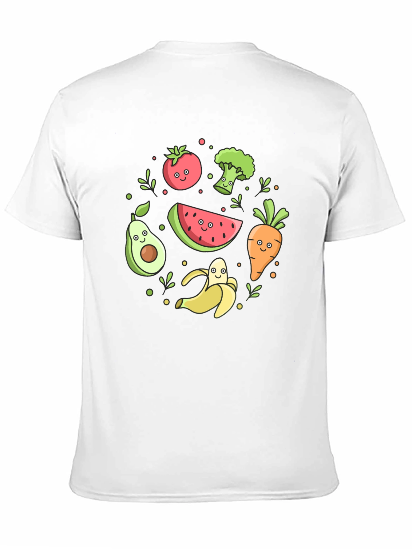 Cute Cartoon Fruits and Veggies Graphic Tee - 11