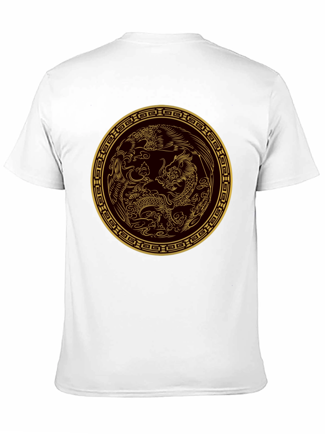 Black Dragon and Phoenix Gold Print Black T-Shirt view 11