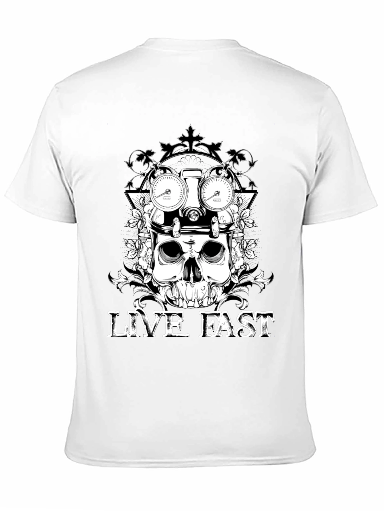 Black Live Fast Skull Graphic Tee - Black Cotton T-Shirt view 11