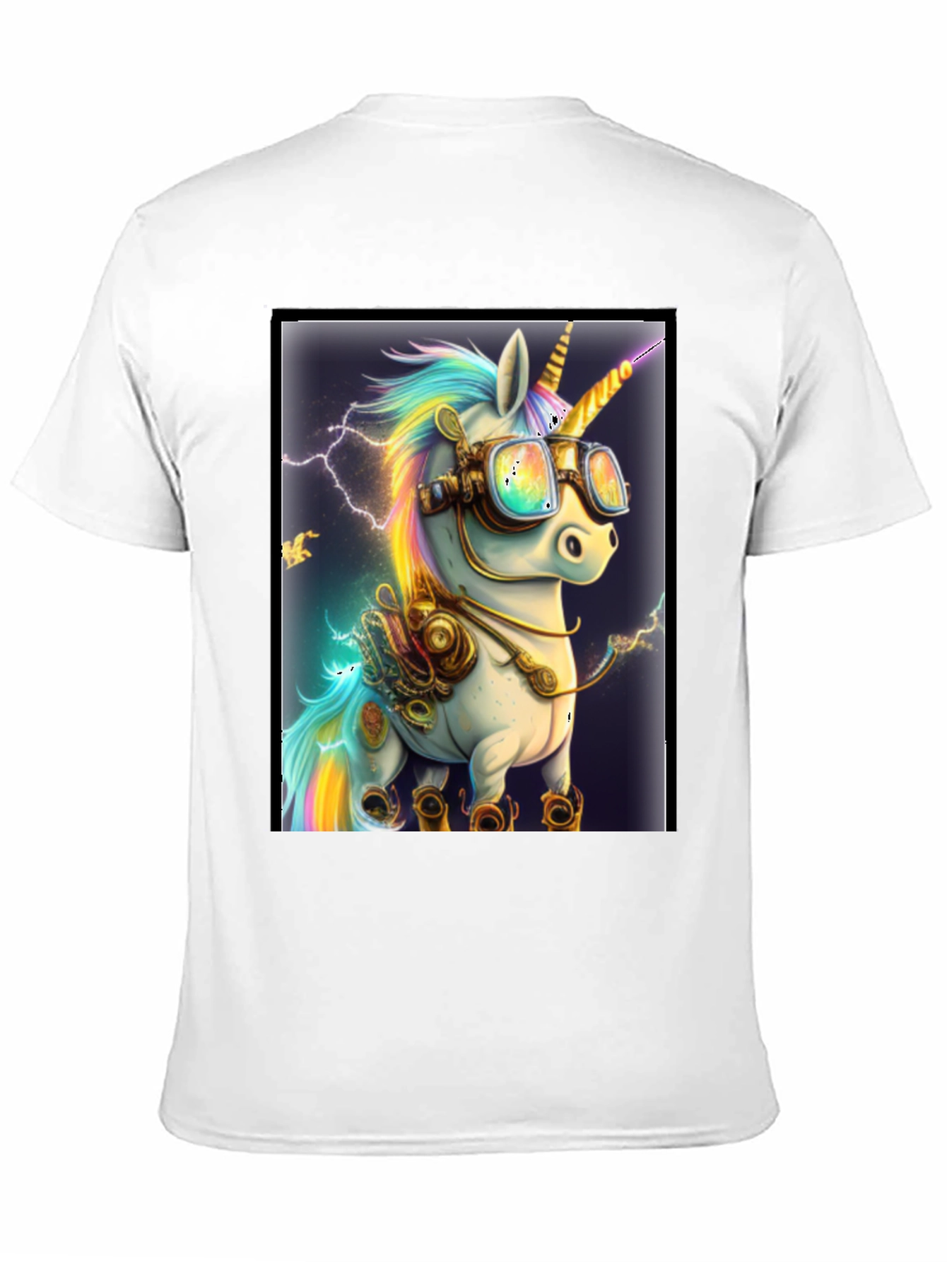Black Steampunk Unicorn Graphic T-Shirt view 11
