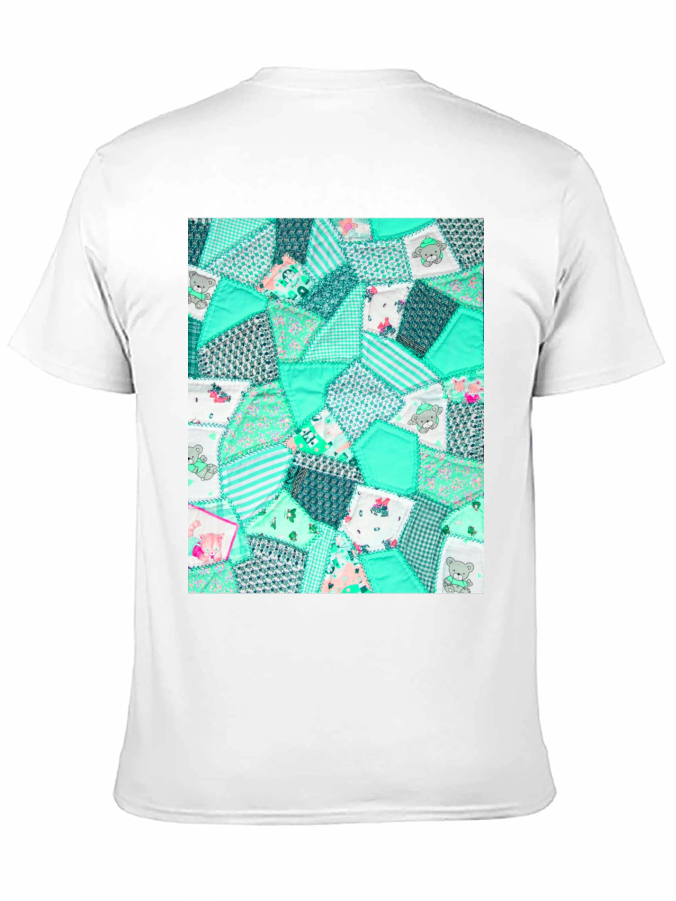 Black Quilted Patchwork Pattern Black Tee view 11