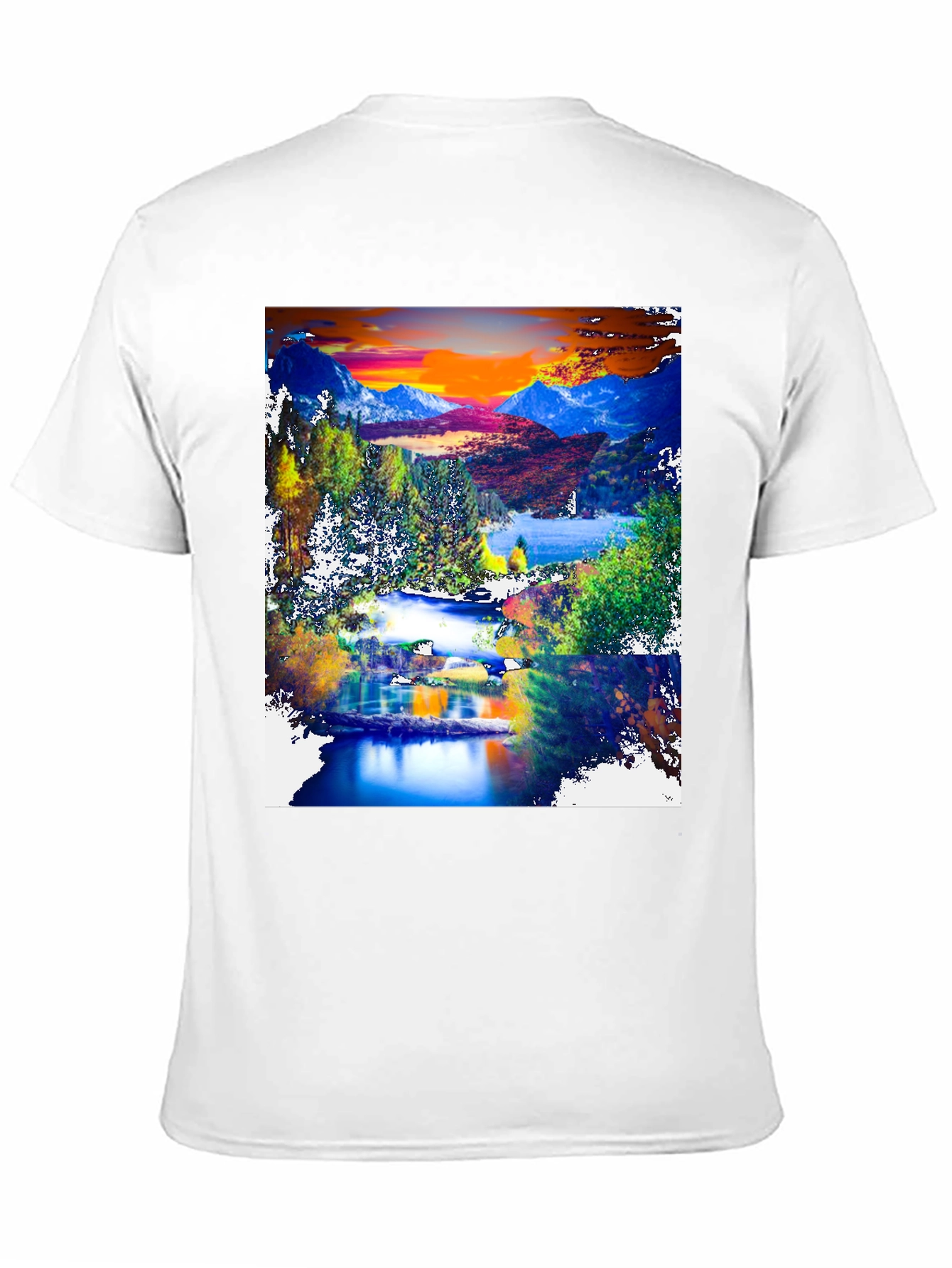 Black Nature's Canvas Tee: Mountain Lake Design view 11