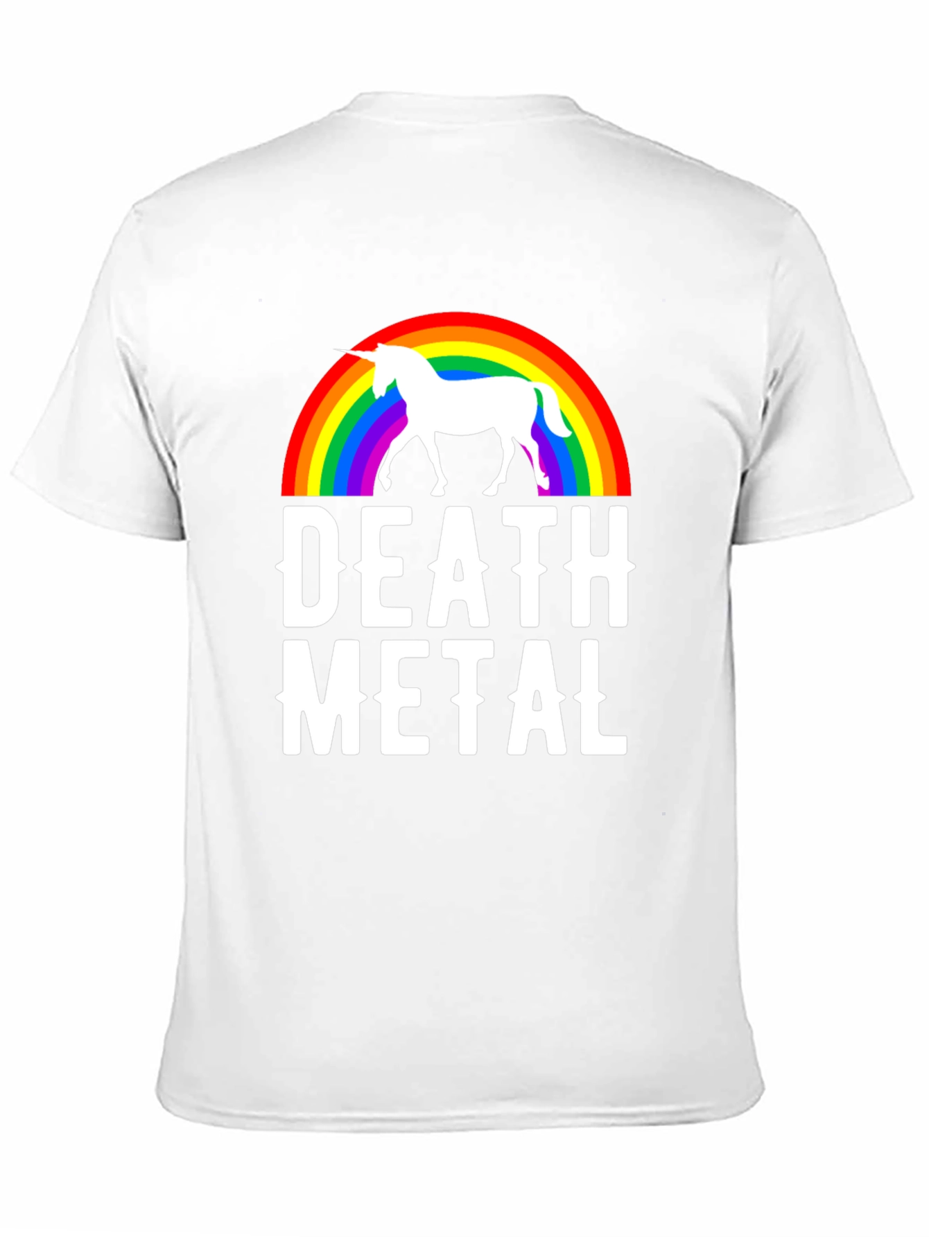 Black Death Metal Unicorn Rainbow T-Shirt - Black Cotton Tee view 11