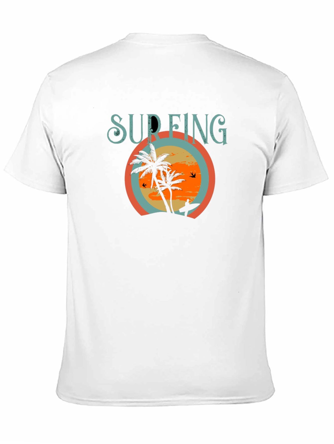 Black Surfing Palm Tree Graphic Tee - Black Cotton T-Shirt view 11