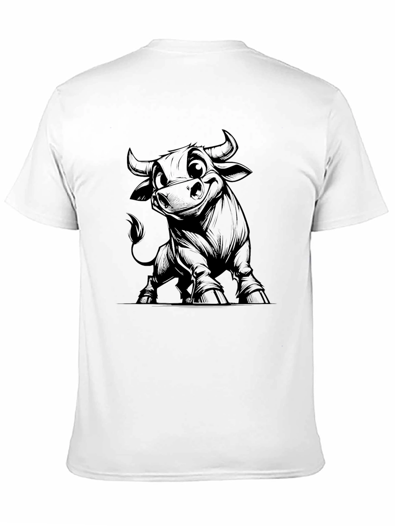 Black Cartoon Bull Graphic Tee - Black Cotton Blend view 11