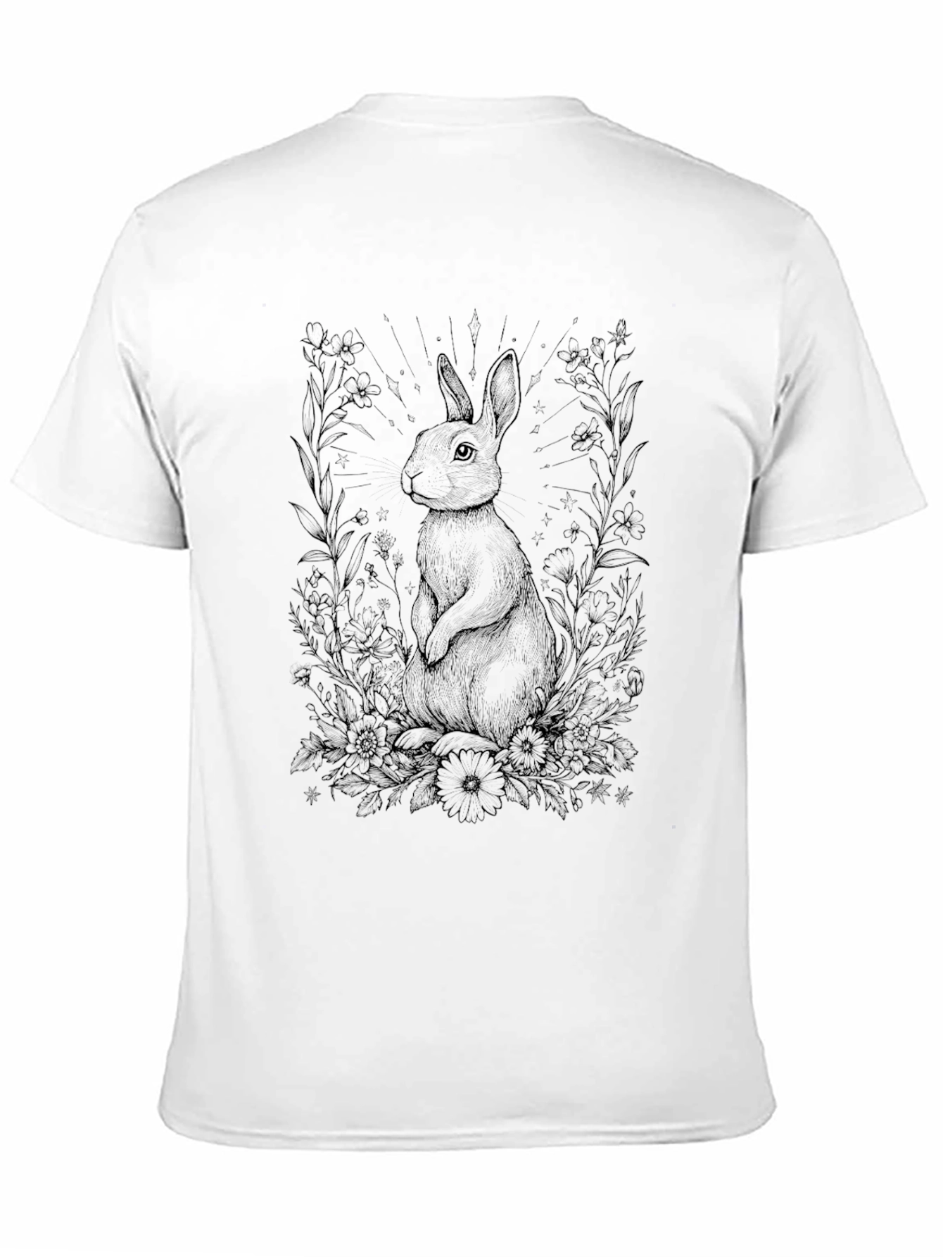 Black Rabbit Floral T-Shirt - Nature Inspired Graphic Tee view 11
