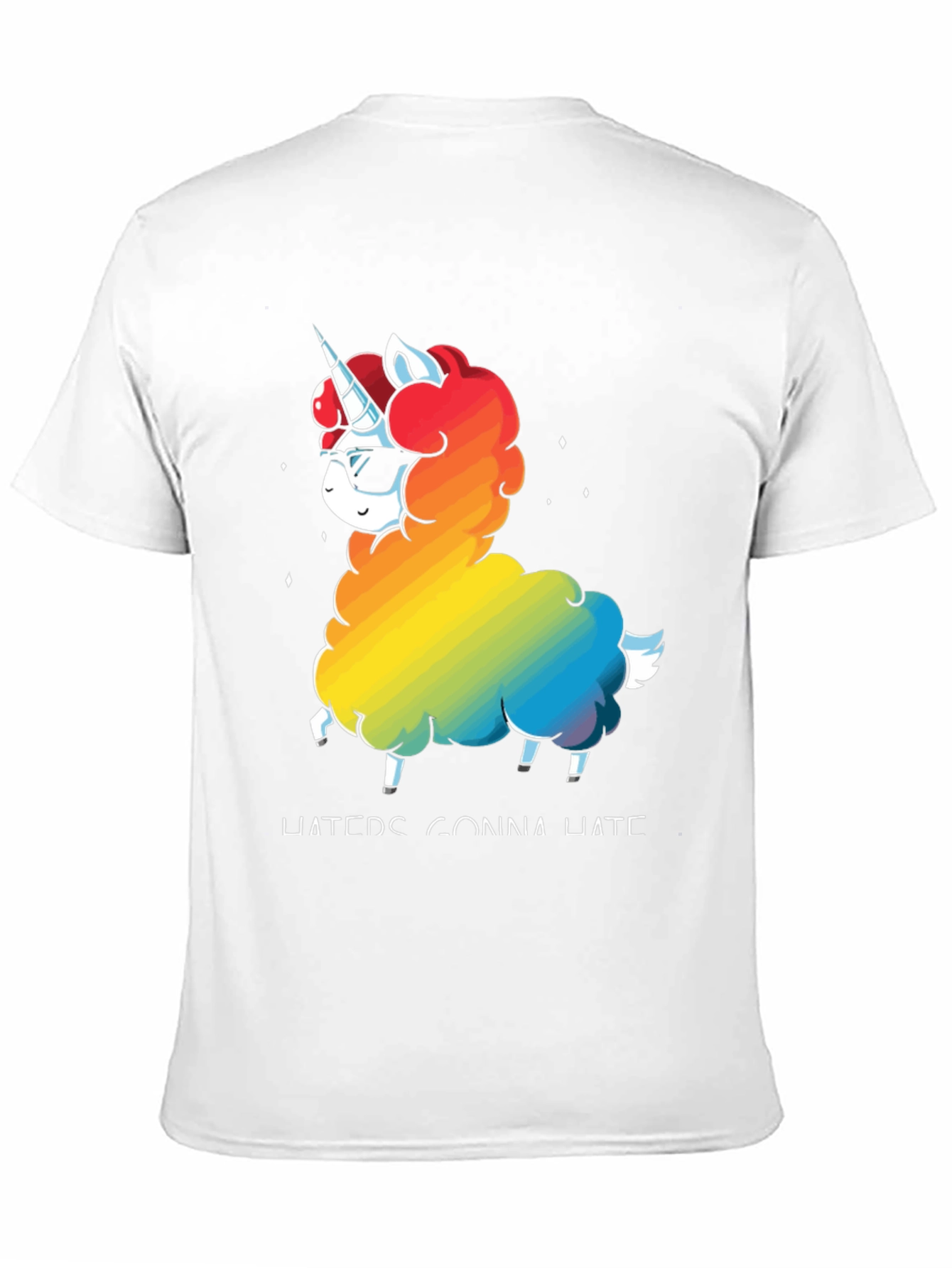 Black Unicorn Llama Rainbow T-Shirt - "Haters Gonna Hate" view 11