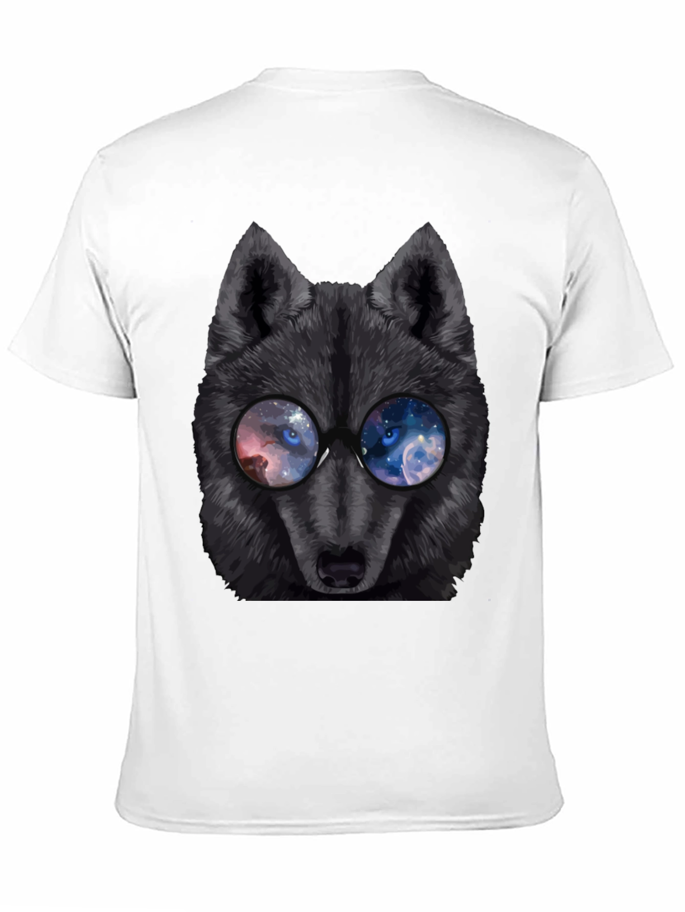 Black Cool Wolf with Galaxy Glasses T-Shirt view 11
