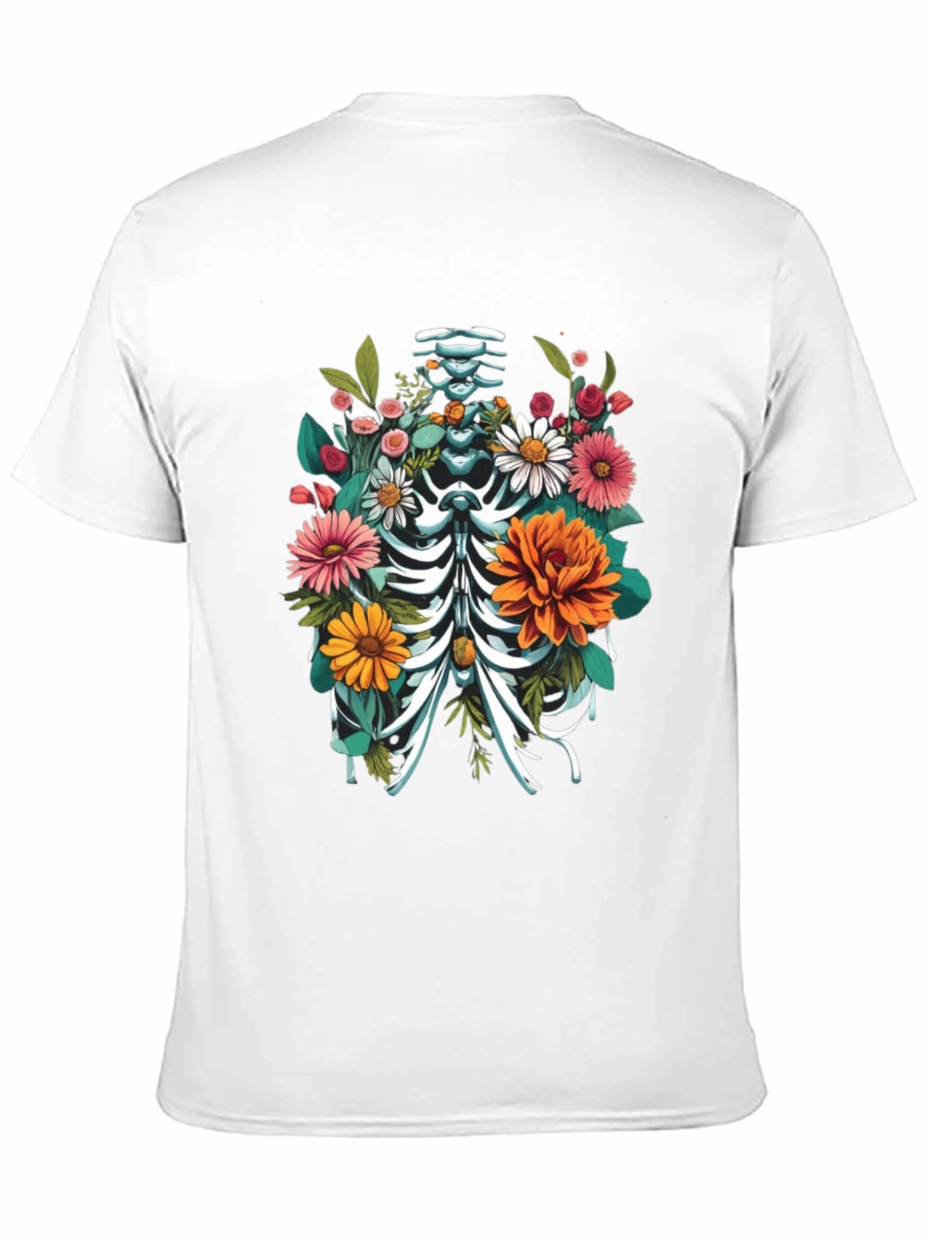 Black Floral Skeleton Rib Cage Graphic T-Shirt view 11