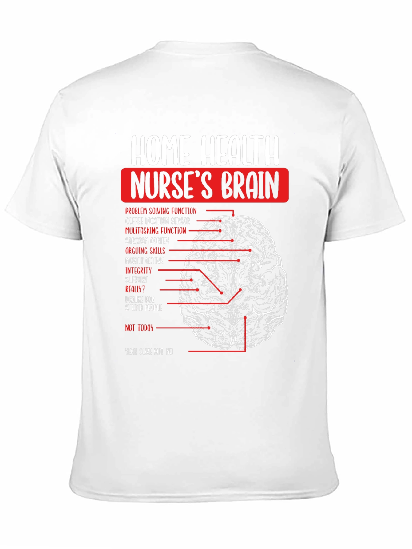 Black Home Health Nurse's Brain T-Shirt - Humorous Nursing Tee view 11