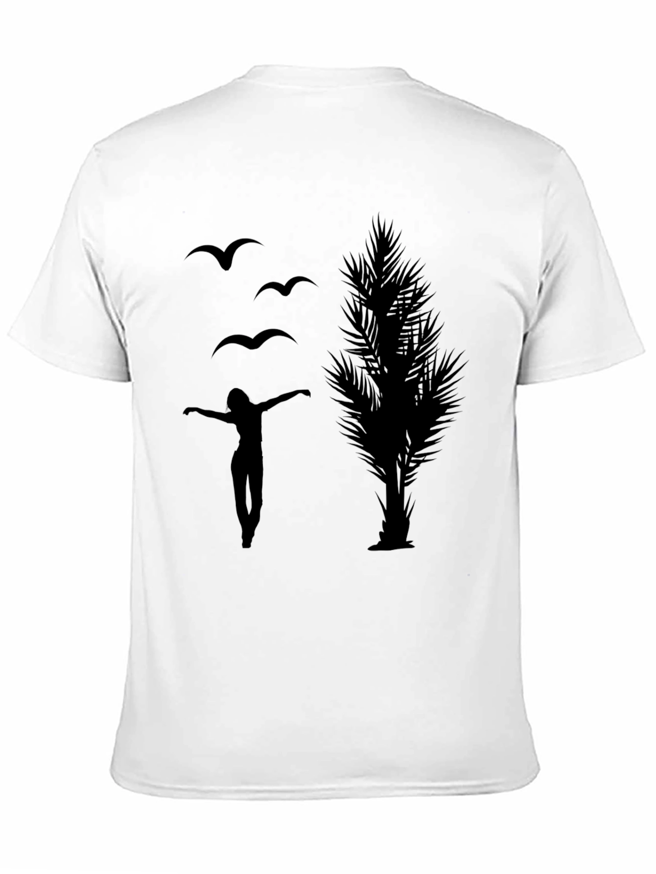 Black Silhouette Graphic Tee - Birds, Woman, Tree view 11