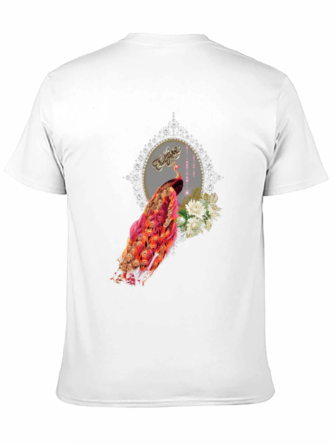 Elegant Peacock Graphic Tee - Diamond Frame - 11