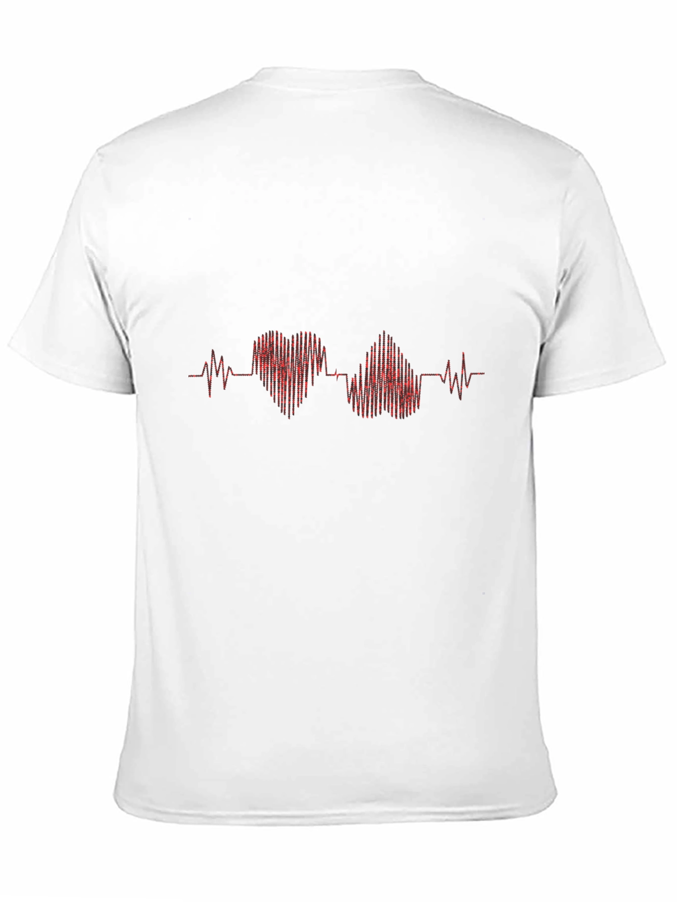 Black Heartbeat Design Men's Black T-Shirt view 11