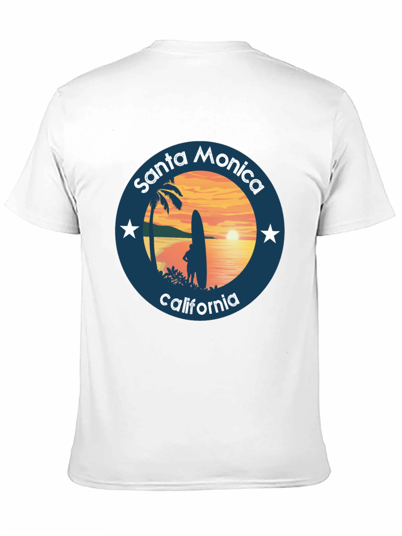 Black Santa Monica California T-Shirt Surfer Design view 11