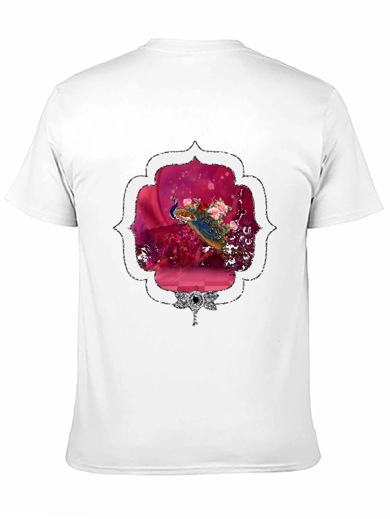 Black Floral Peacock Graphic Tee - Stylish & Unique view 11