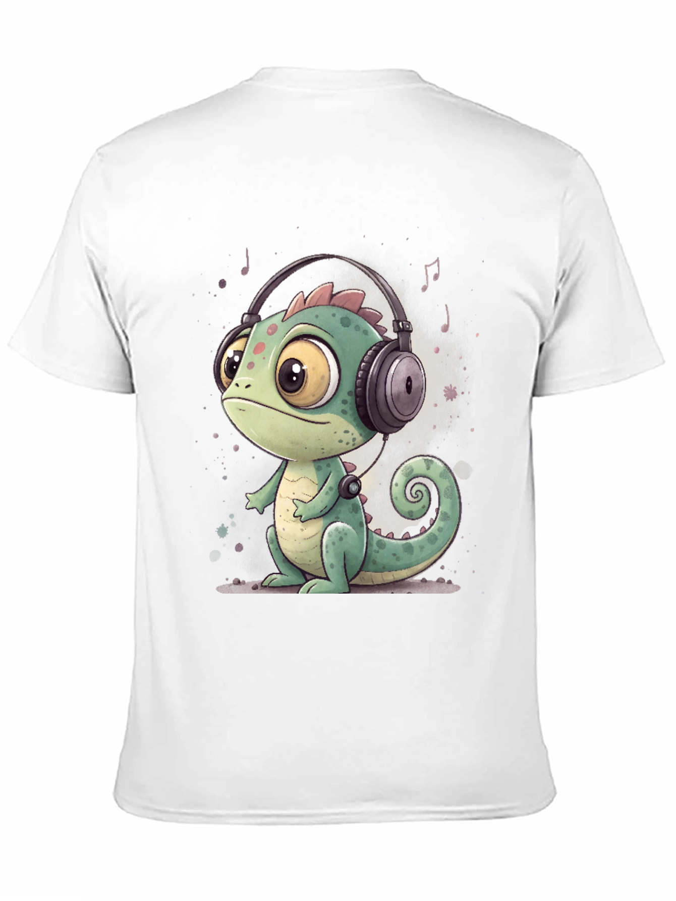 Black Cartoon Chameleon T-Shirt with Headphones view 11