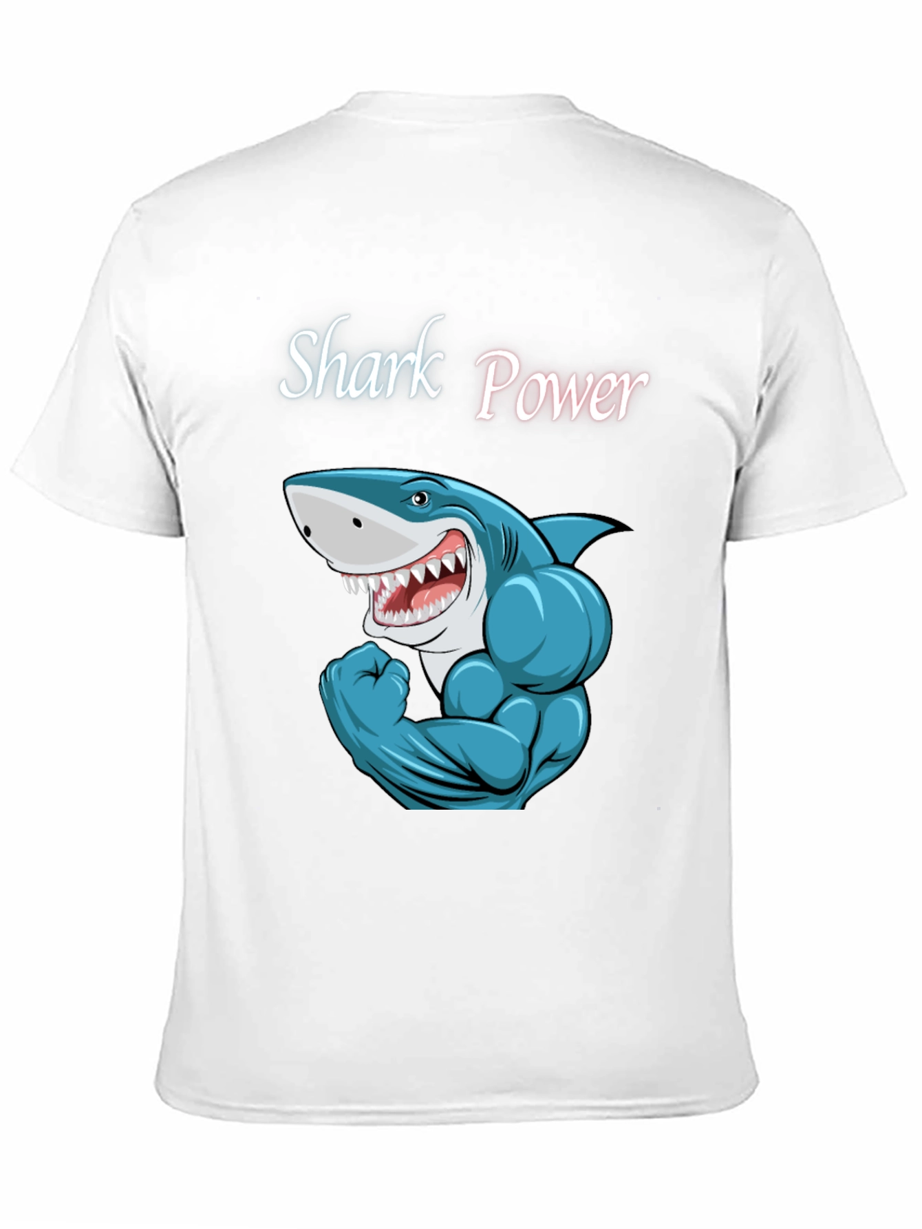 Black Shark Power Black T-Shirt - Muscular Cartoon Shark Design view 11