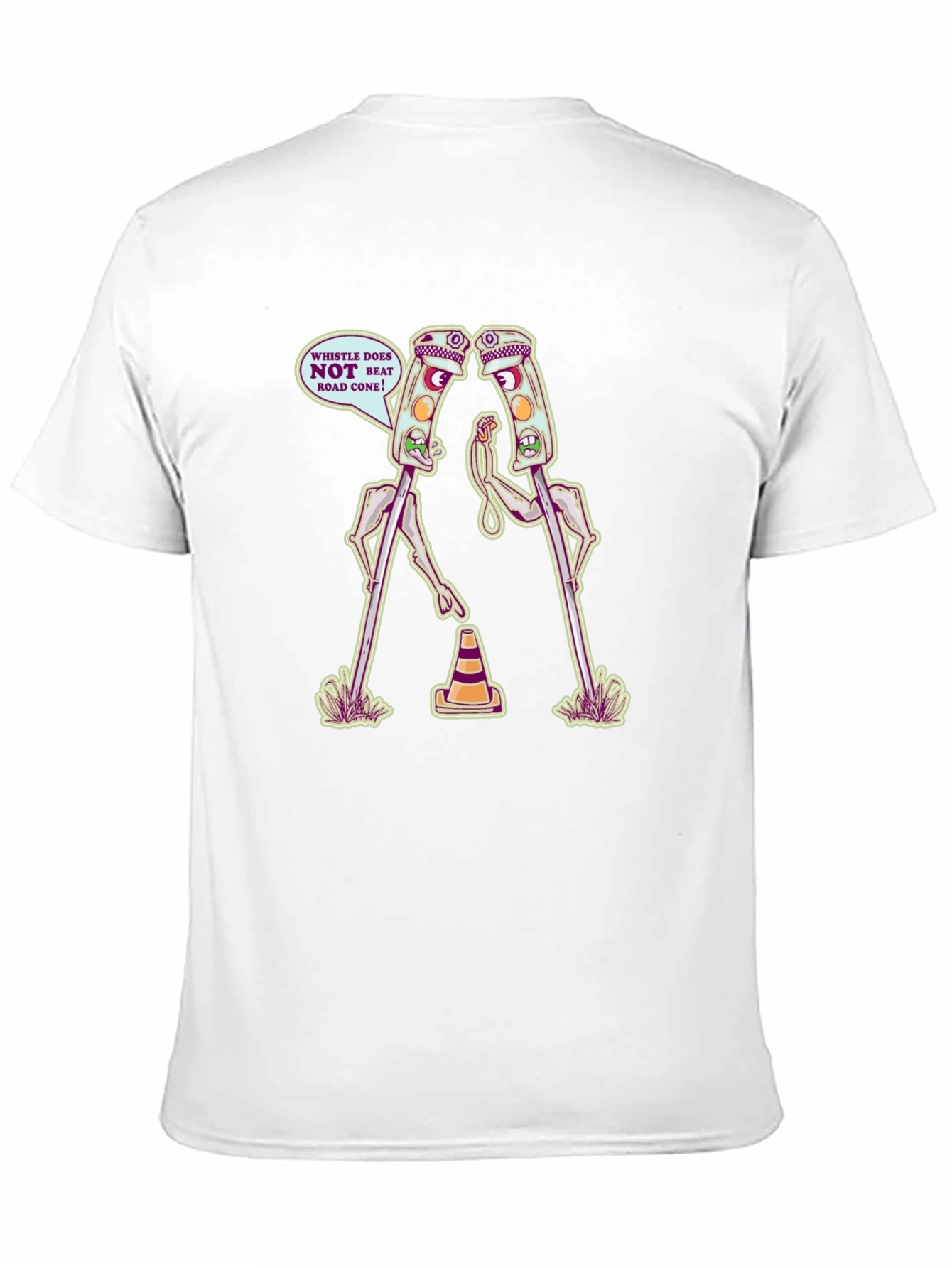 Black Funny Traffic Light vs Road Cone Cartoon T-Shirt view 11