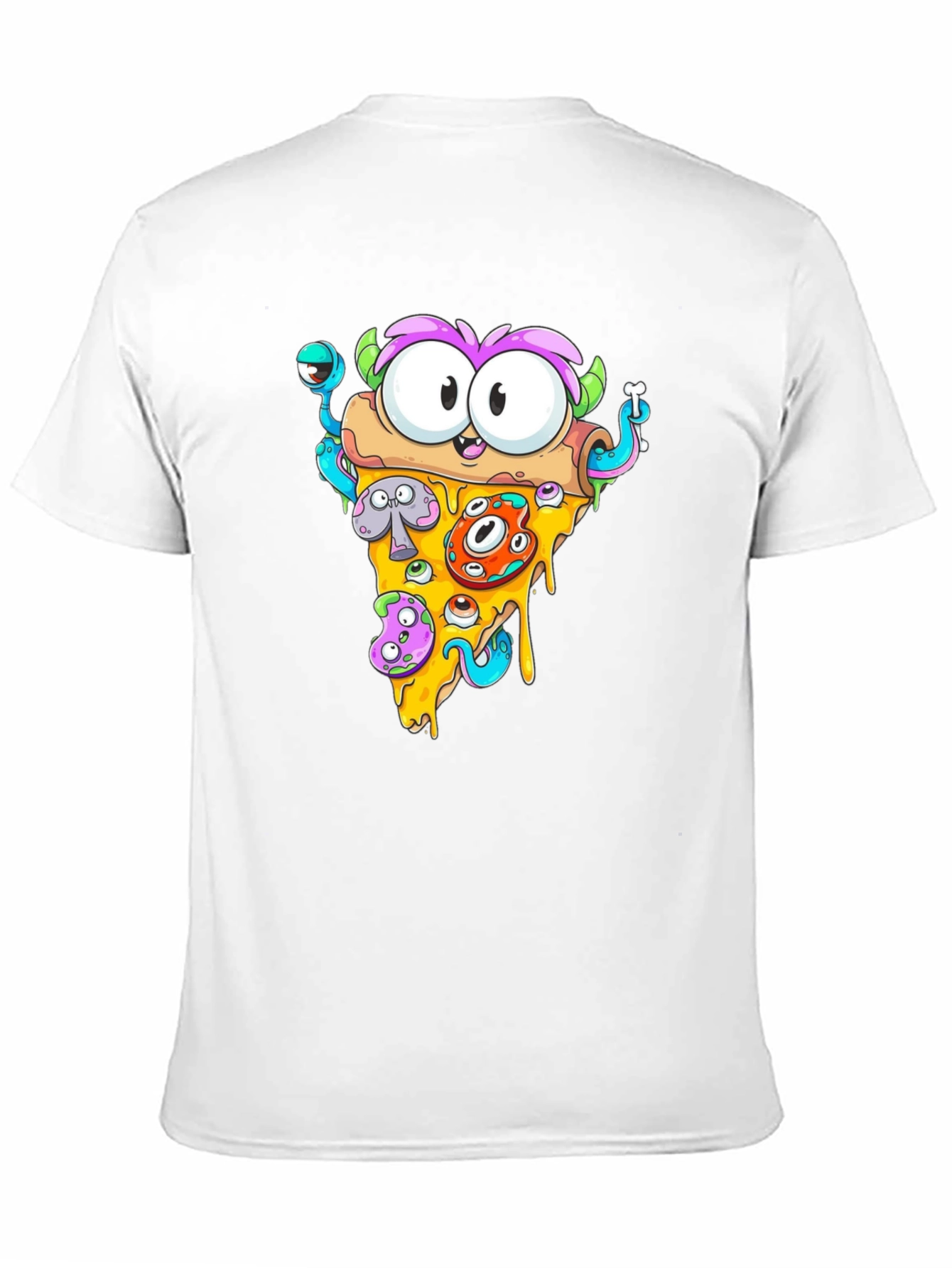 Black Pizza Monster Graphic Tee - Quirky Black T-Shirt view 11