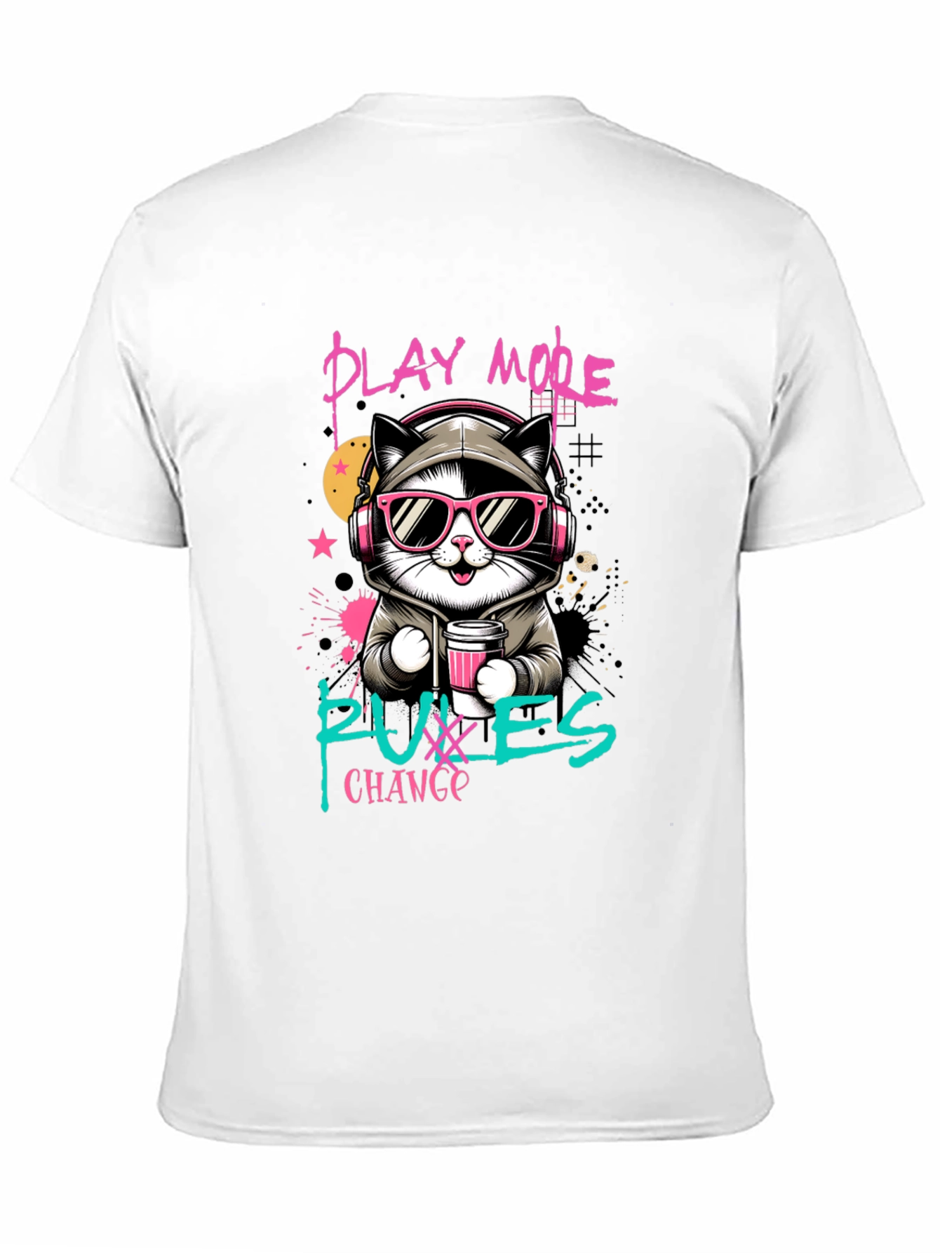 Black Play More, Puxxes Change T-Shirt - Cool Cat Design view 11