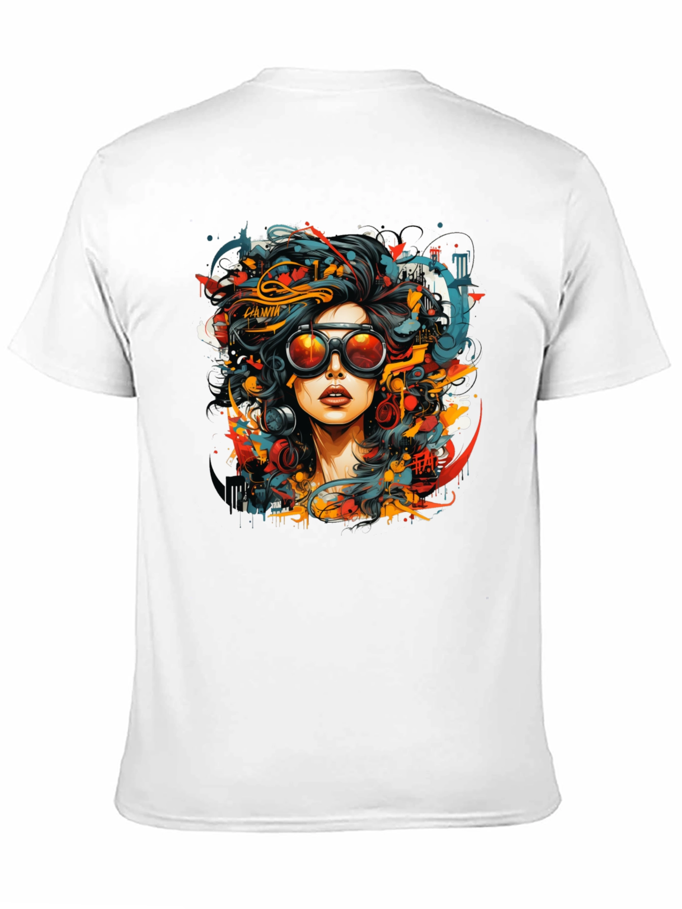 Black Abstract Woman Graphic Tee - Black Cotton T-Shirt view 11