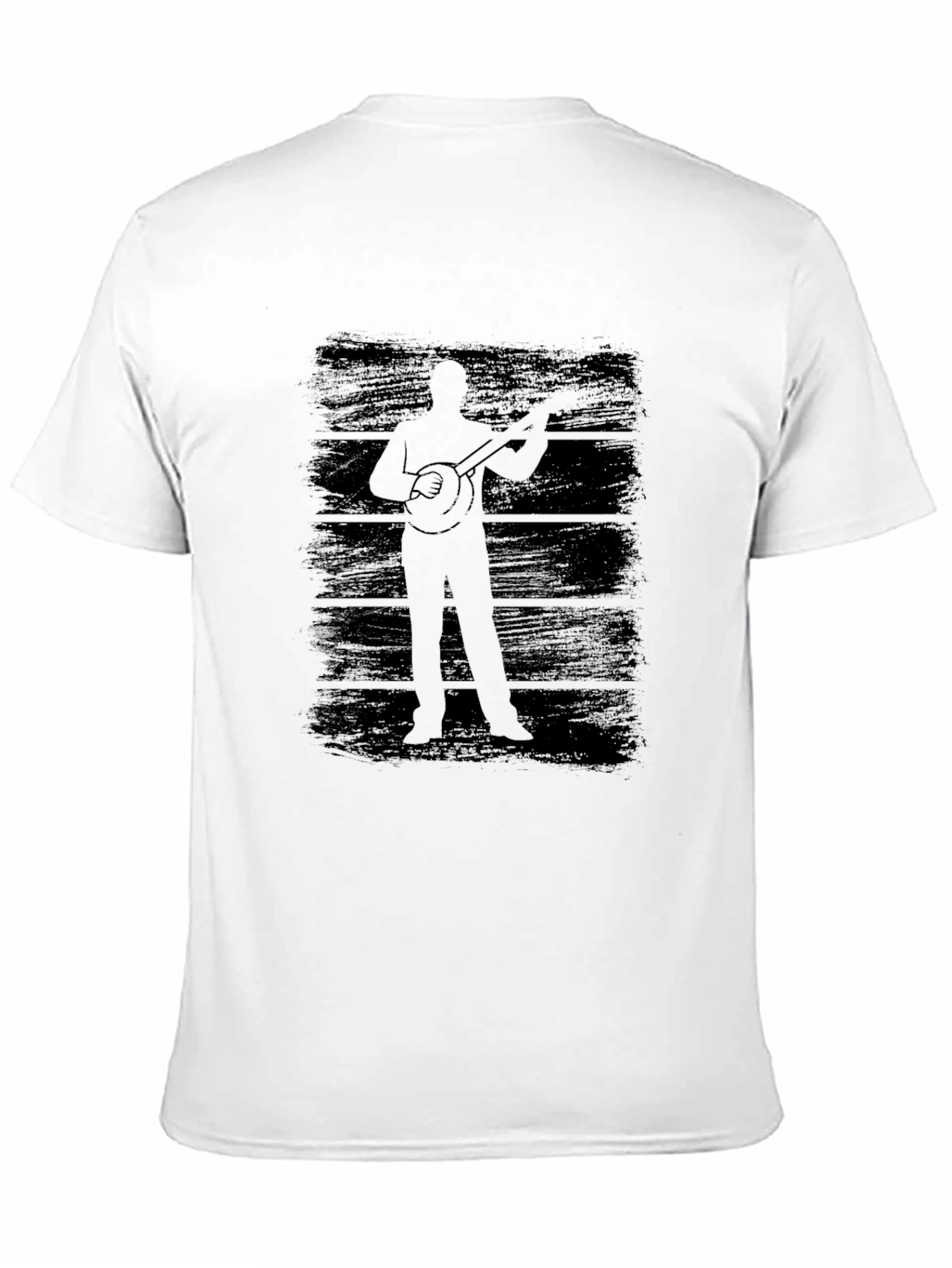 Black Banjo Player Silhouette Graphic Tee - Black Cotton T-Shirt view 11