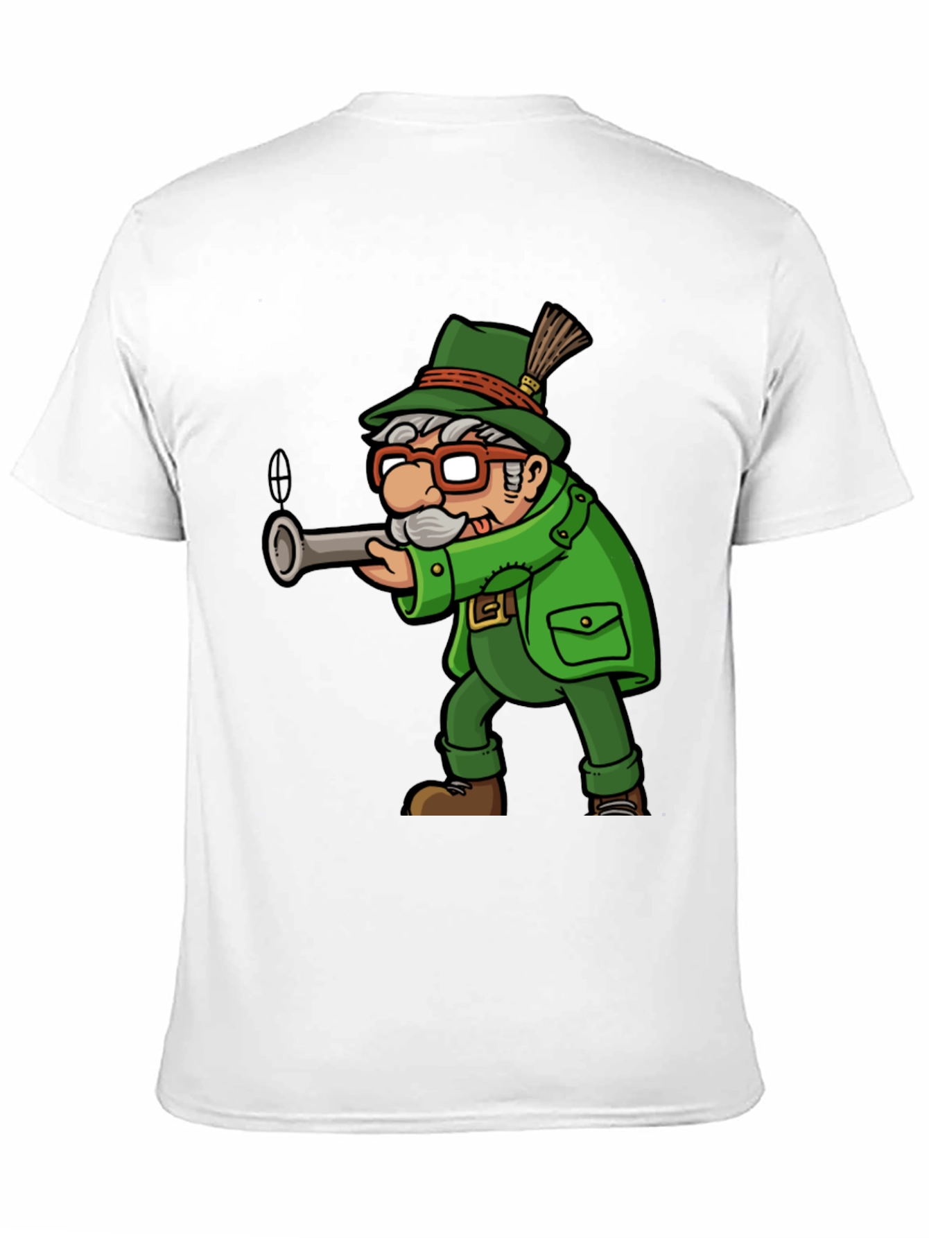 Black Cartoon Hunter Graphic Tee - Quirky Novelty Shirt view 11