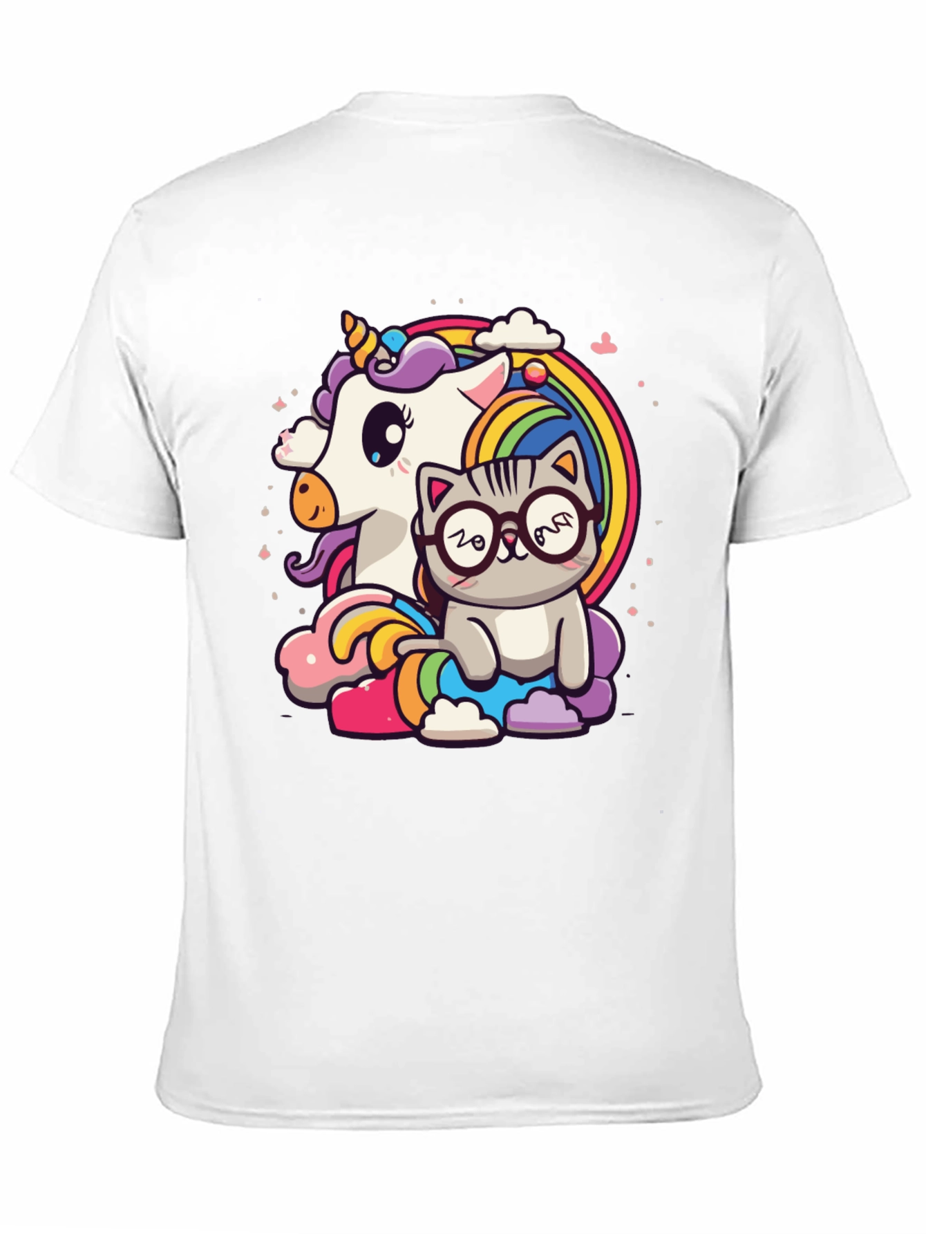 Black Unicorn Cat Rainbow Graphic Tee - Black view 11