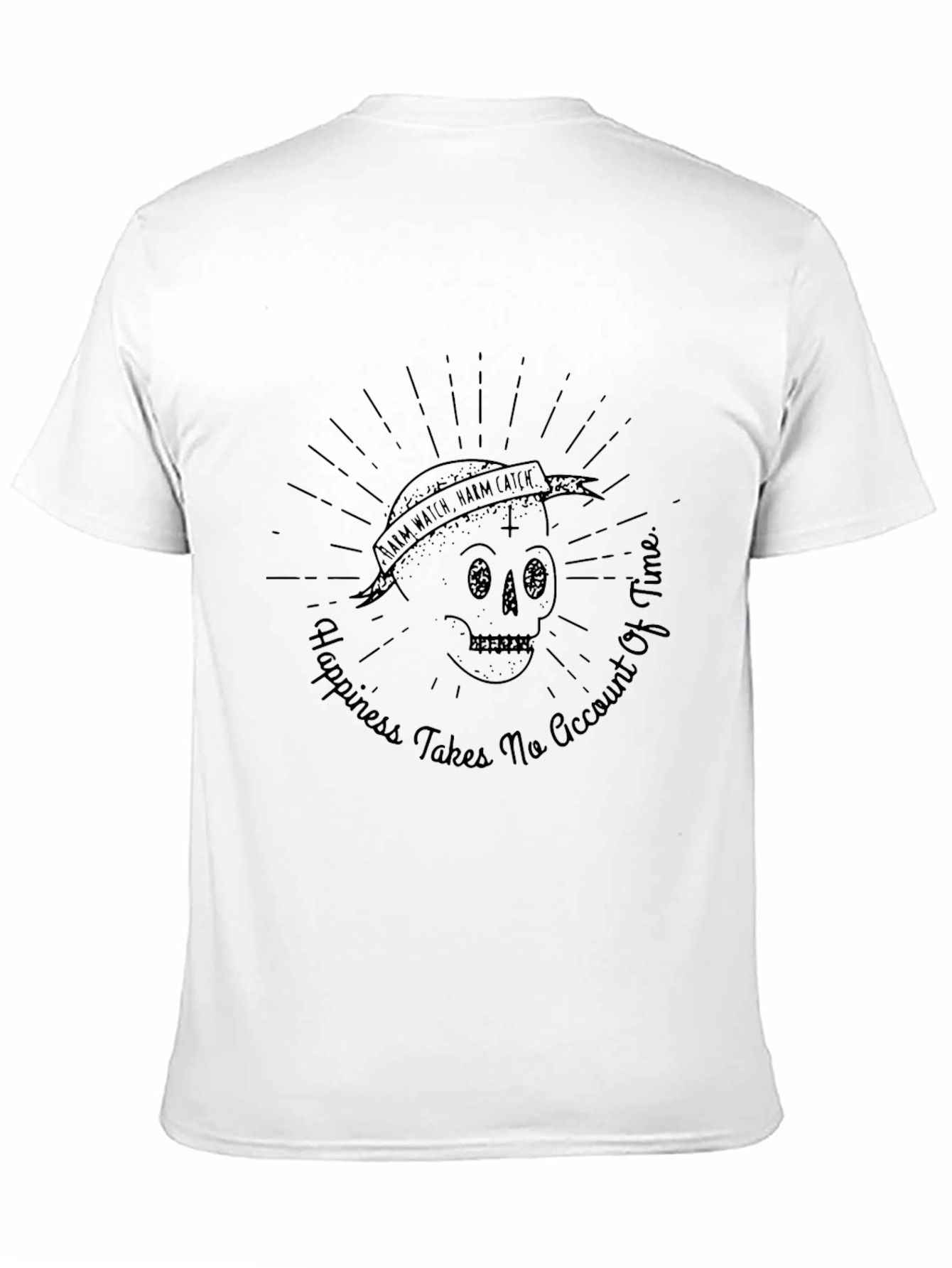 Black Skull Graphic Black T-Shirt - Happiness Takes No Account of Time view 11