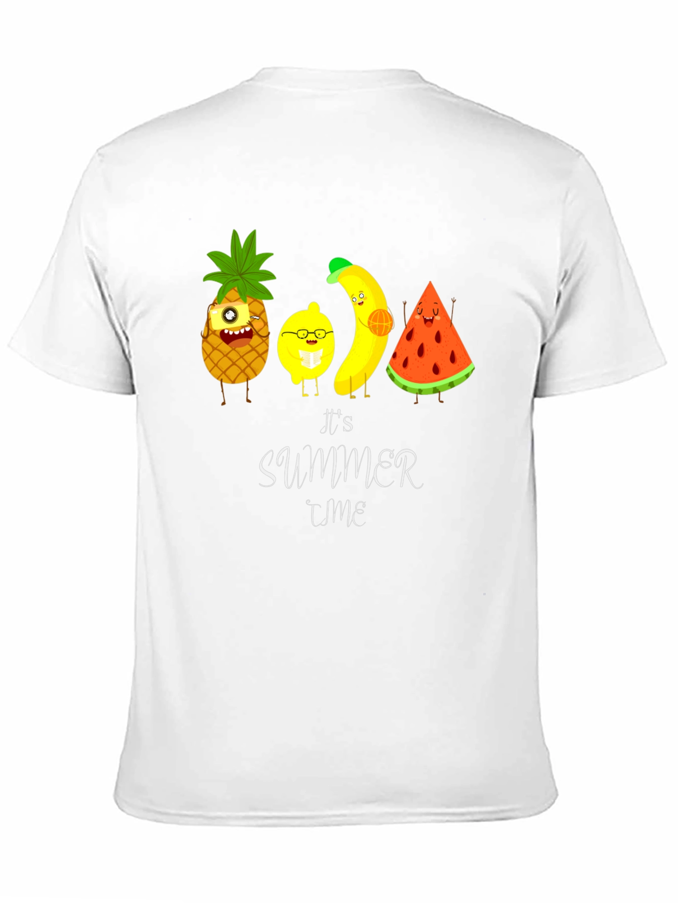 Black It's Summer Time Fruit Cartoon T-Shirt view 11