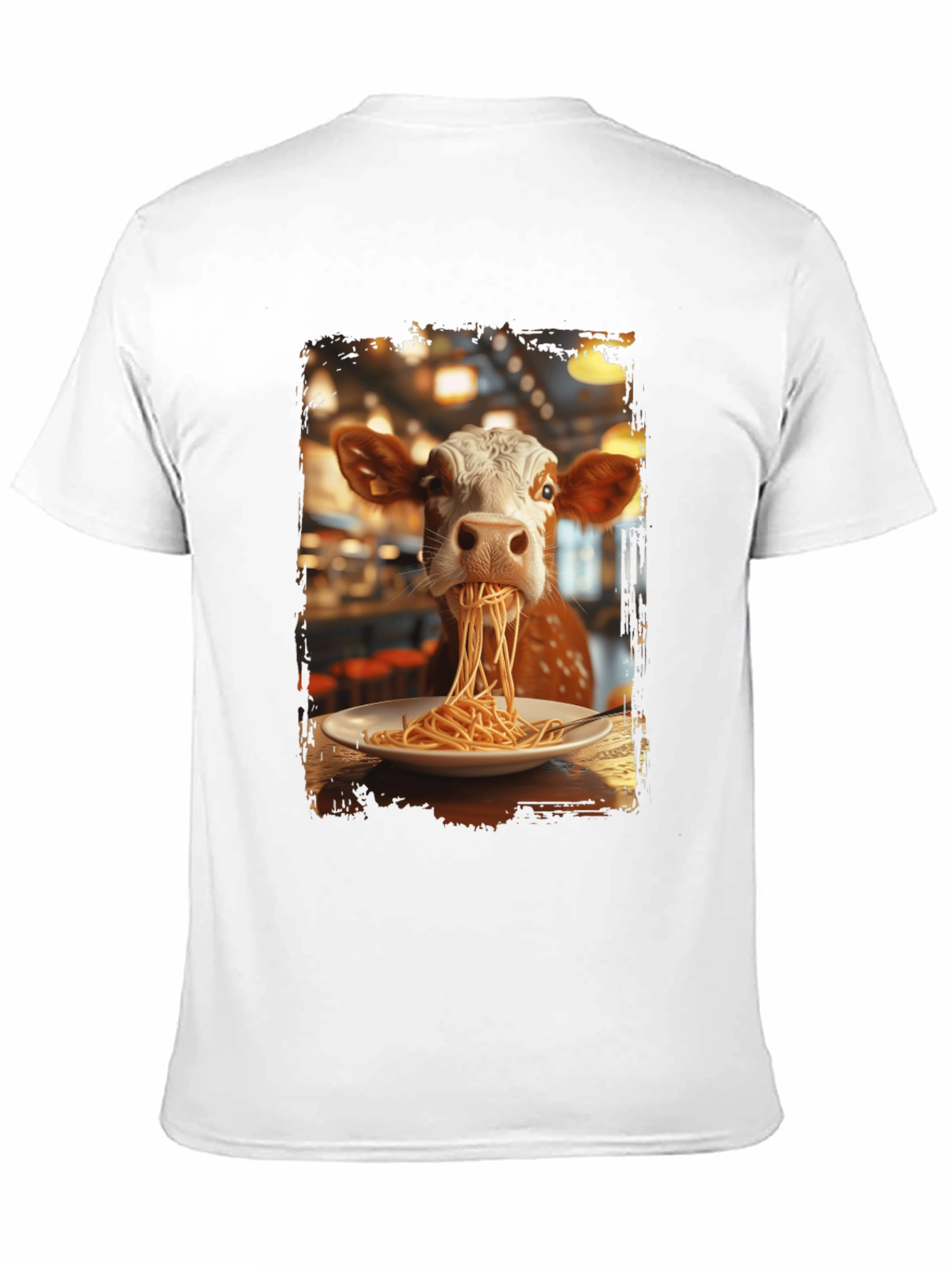 Black Cow Eating Spaghetti Graphic T-Shirt view 11