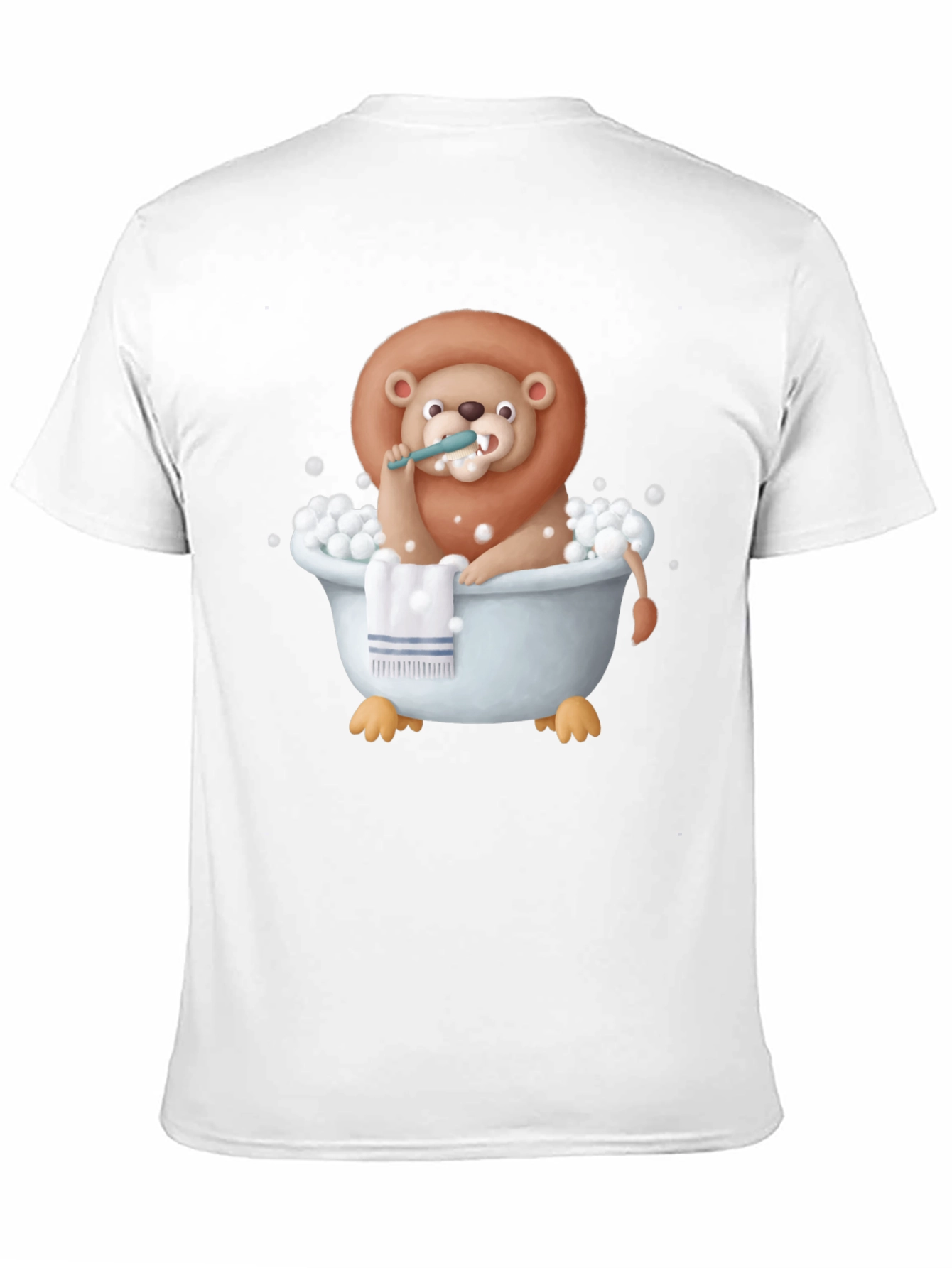 Black Funny Lion in Bathtub Graphic T-Shirt view 11