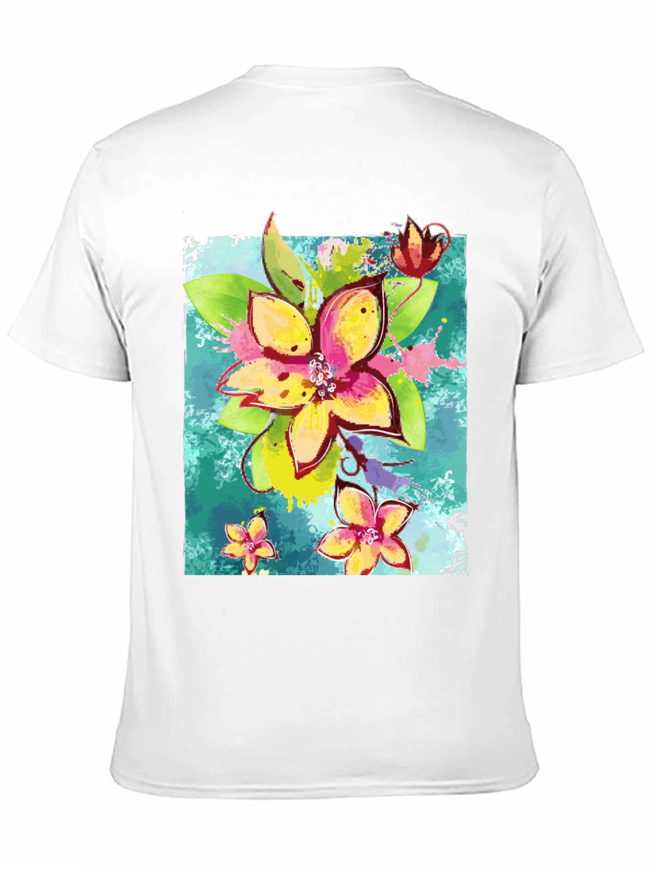 Black Floral Print Men's Black T-Shirt view 11