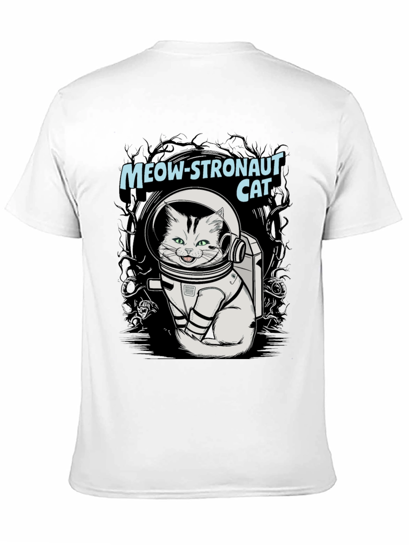 Black Meow-stronaut Cat Graphic T-Shirt - Space Adventure Tee view 11