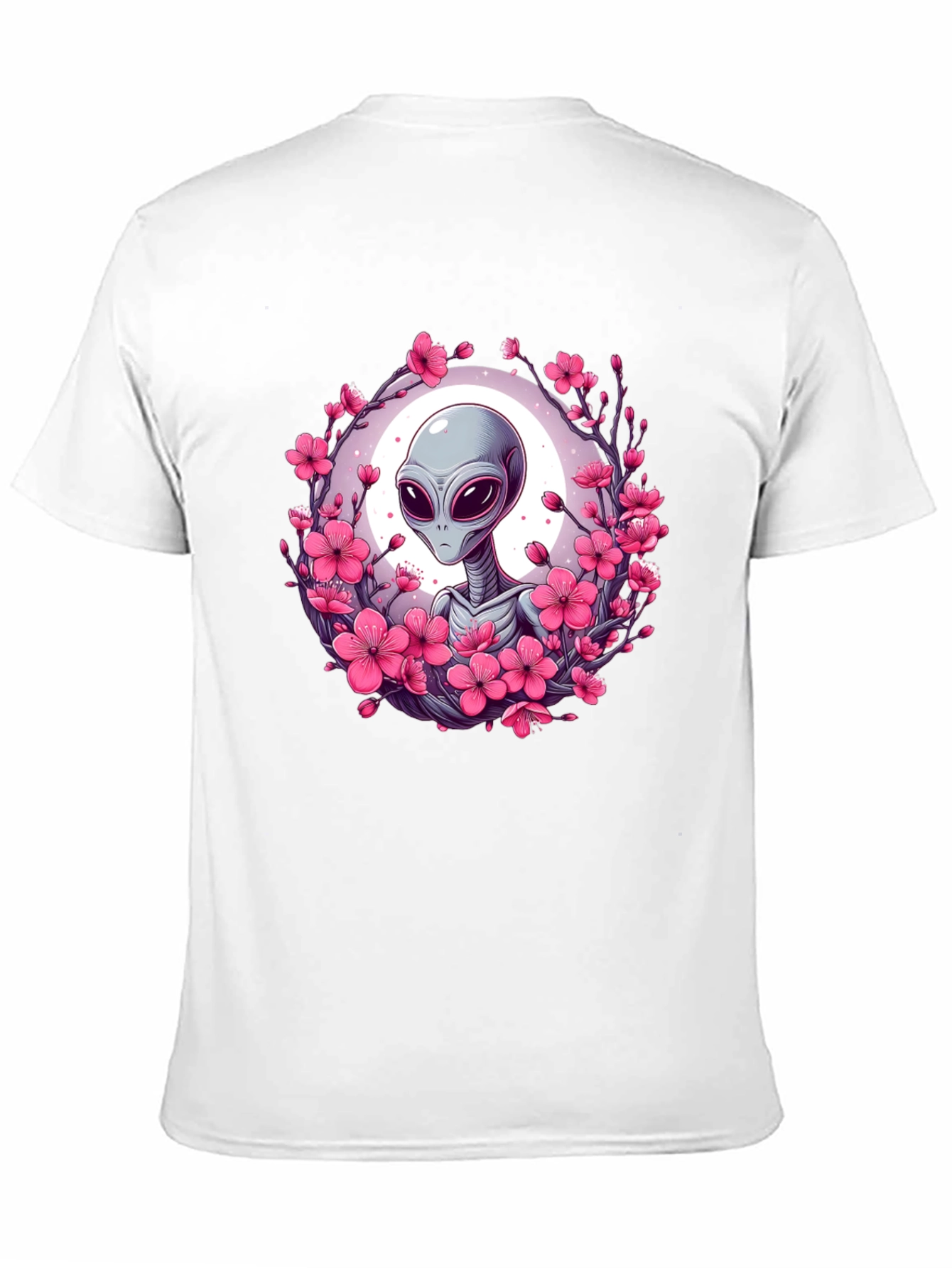 Black Alien in Cherry Blossoms Graphic Tee - Black view 11