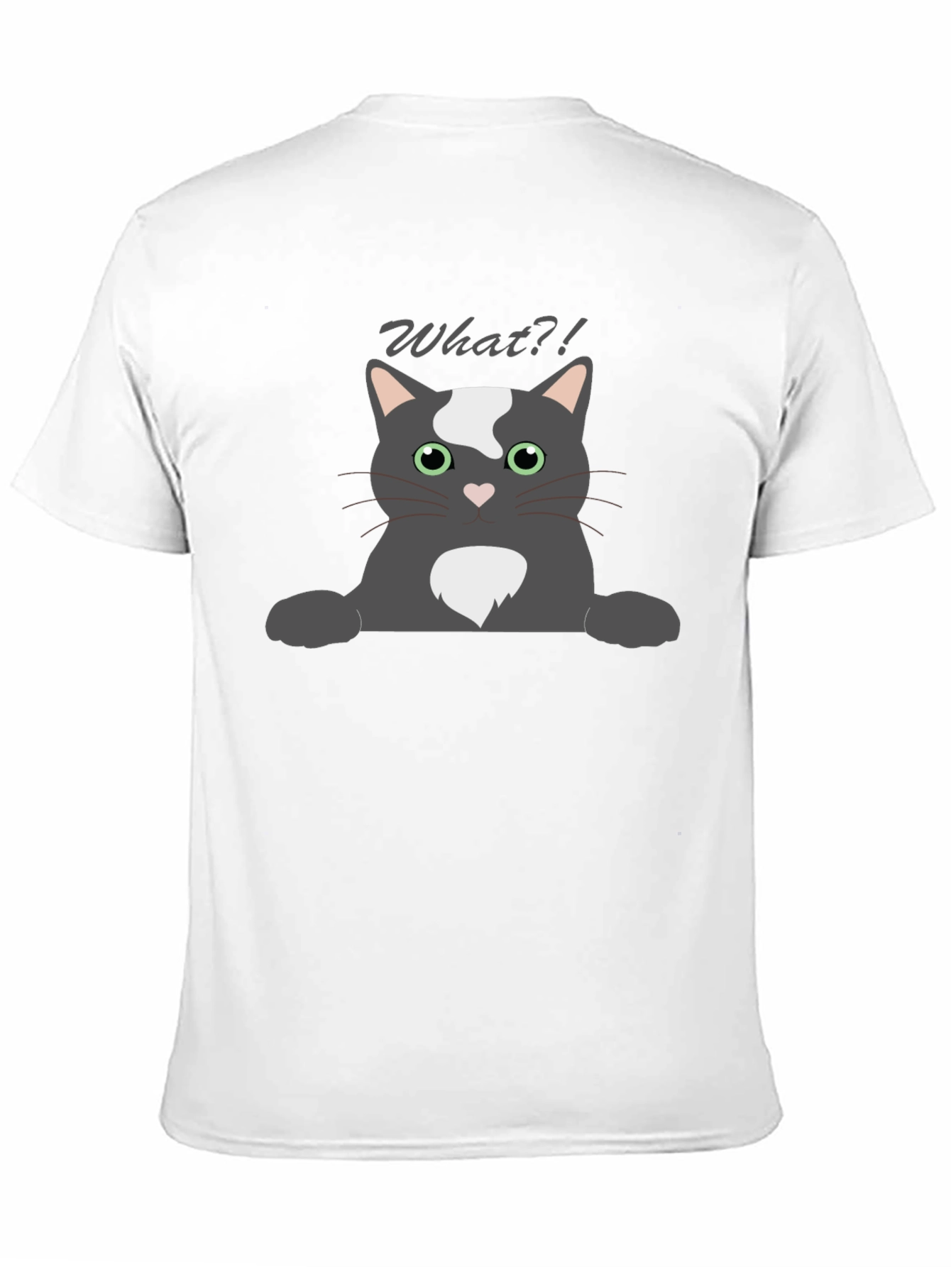 Black Funny "What?!" Cat Graphic T-Shirt view 11