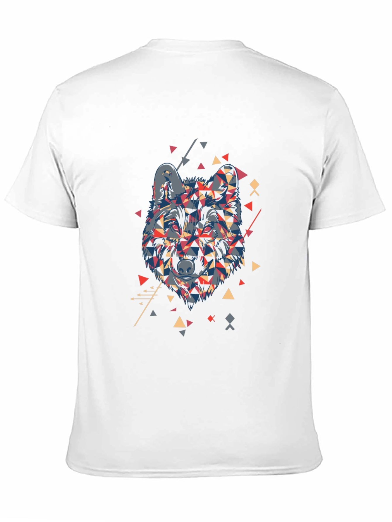 Geometric Wolf Graphic Print Men's Black T-Shirt - 11