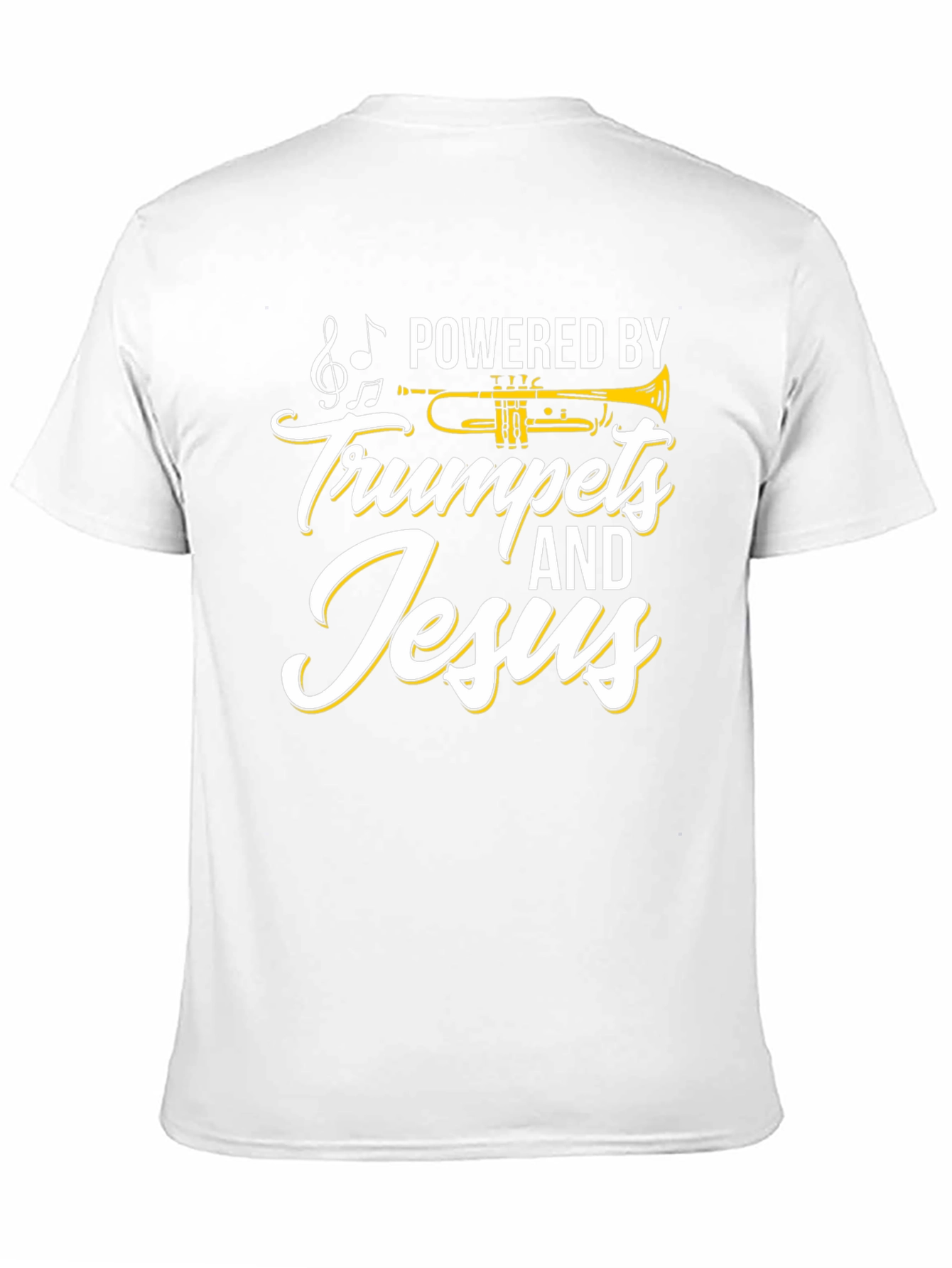 Black Powered by Trumpets & Jesus Black T-Shirt view 11